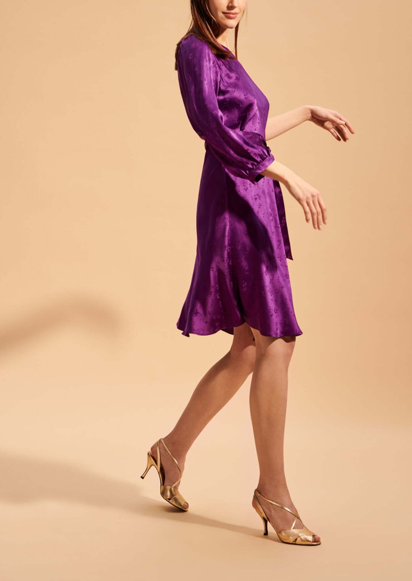Robe one-shoulder Riona en jacquard fleuri violet Faume - seconde main