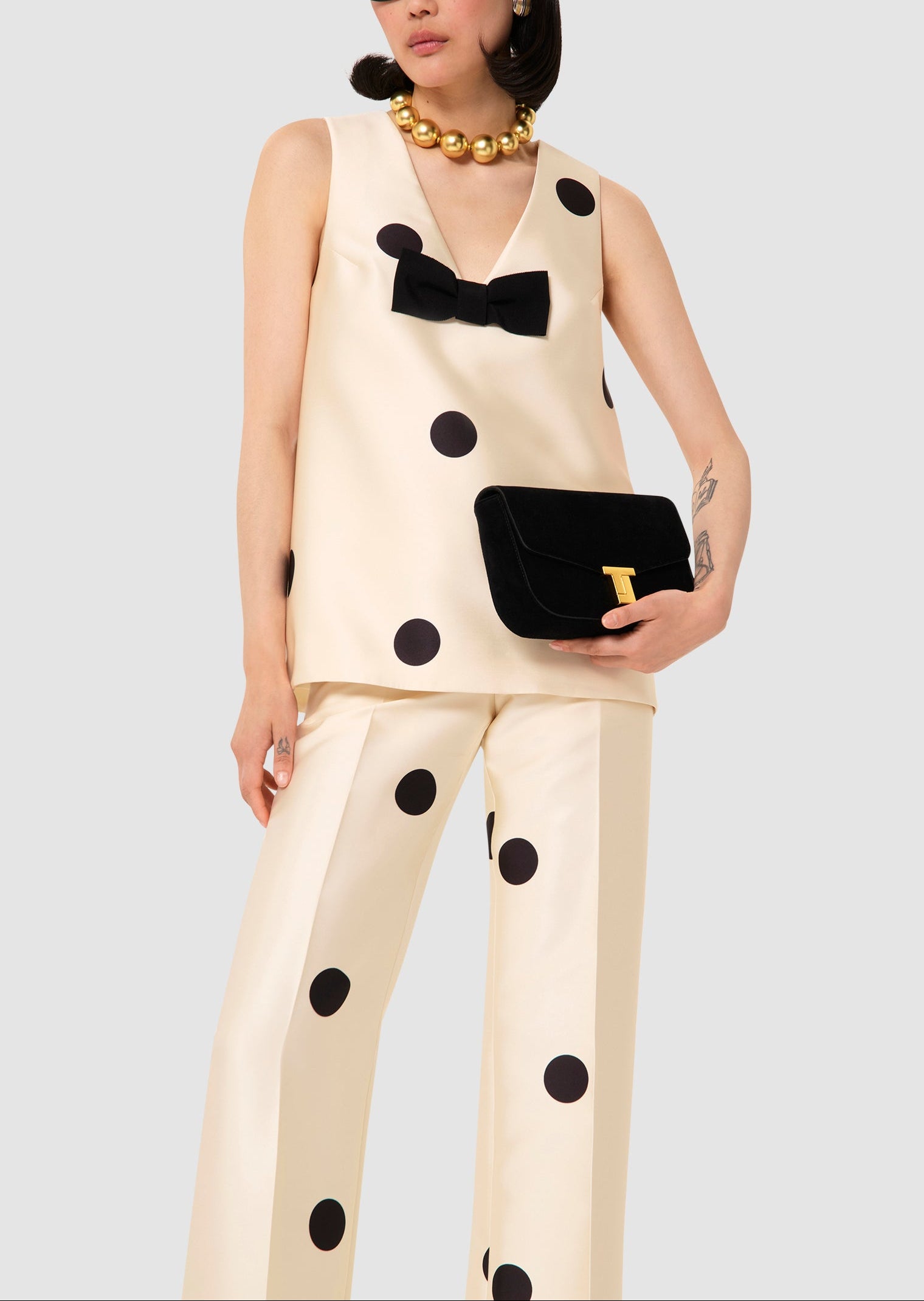 Top écru imprimé gros pois noirs Topaze Faume - seconde main