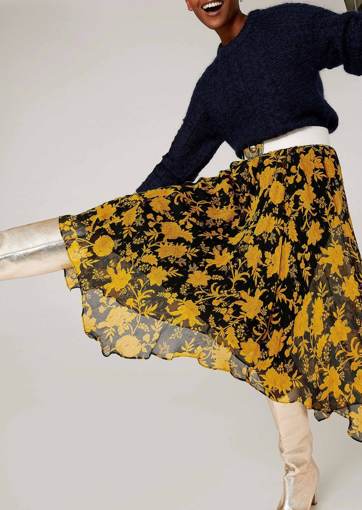 Jupe Juliette noire et lurex doré imprimé fleurs de nuit Faume - seconde main