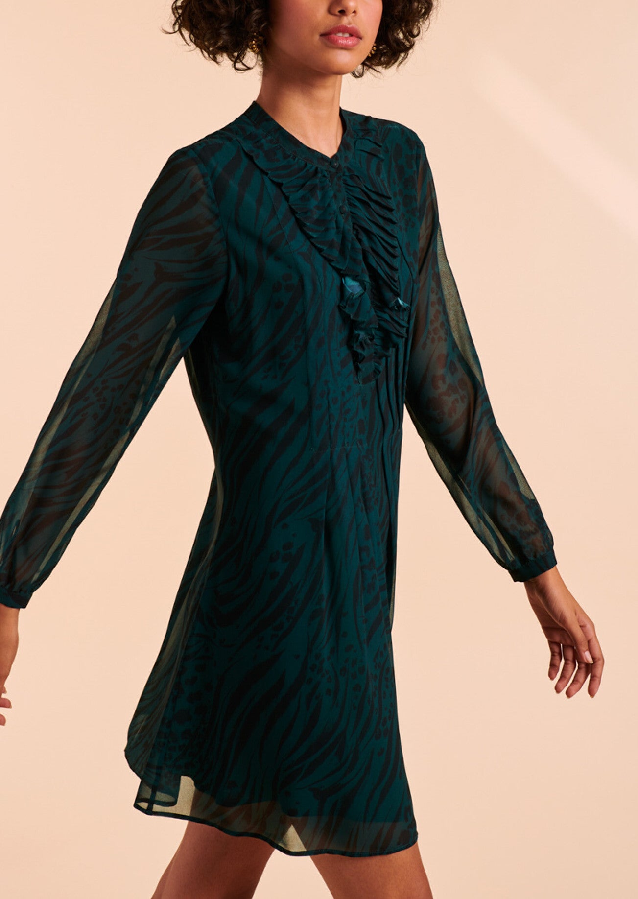 Robe Romelie vert sapin motif zèbre Faume - seconde main