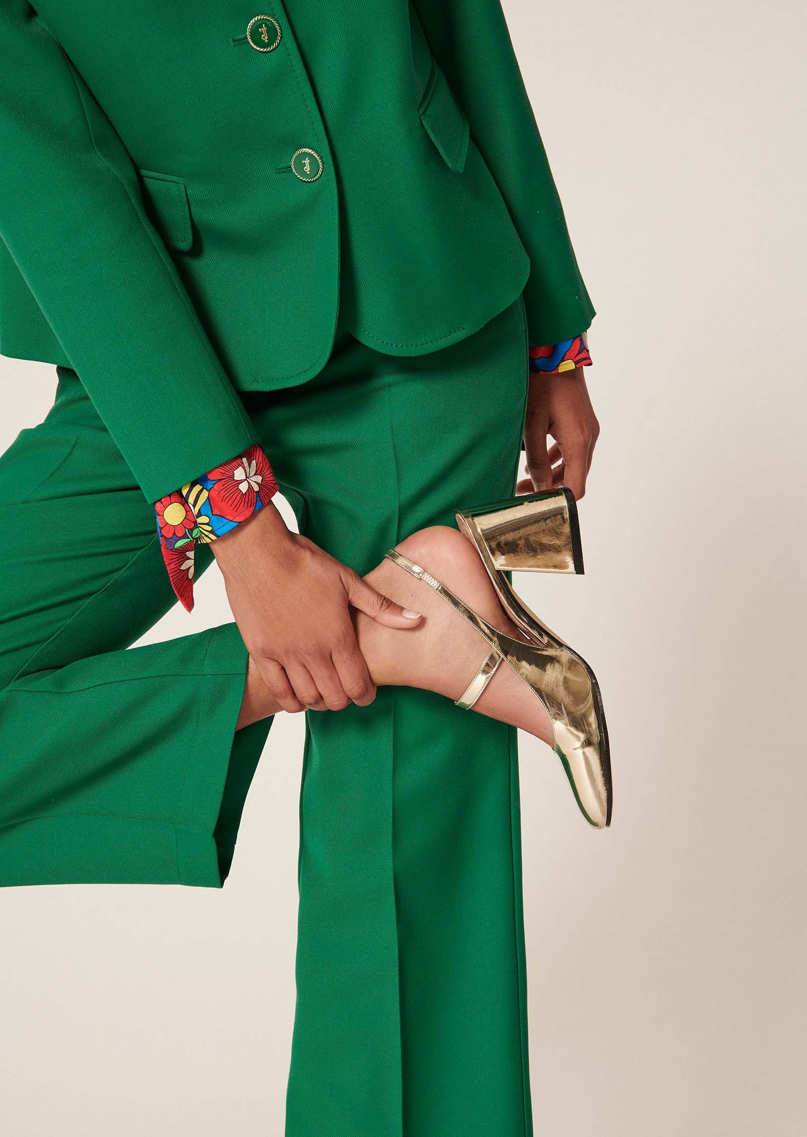 Pantalon Persanne vert en toile tailleur Faume - seconde main