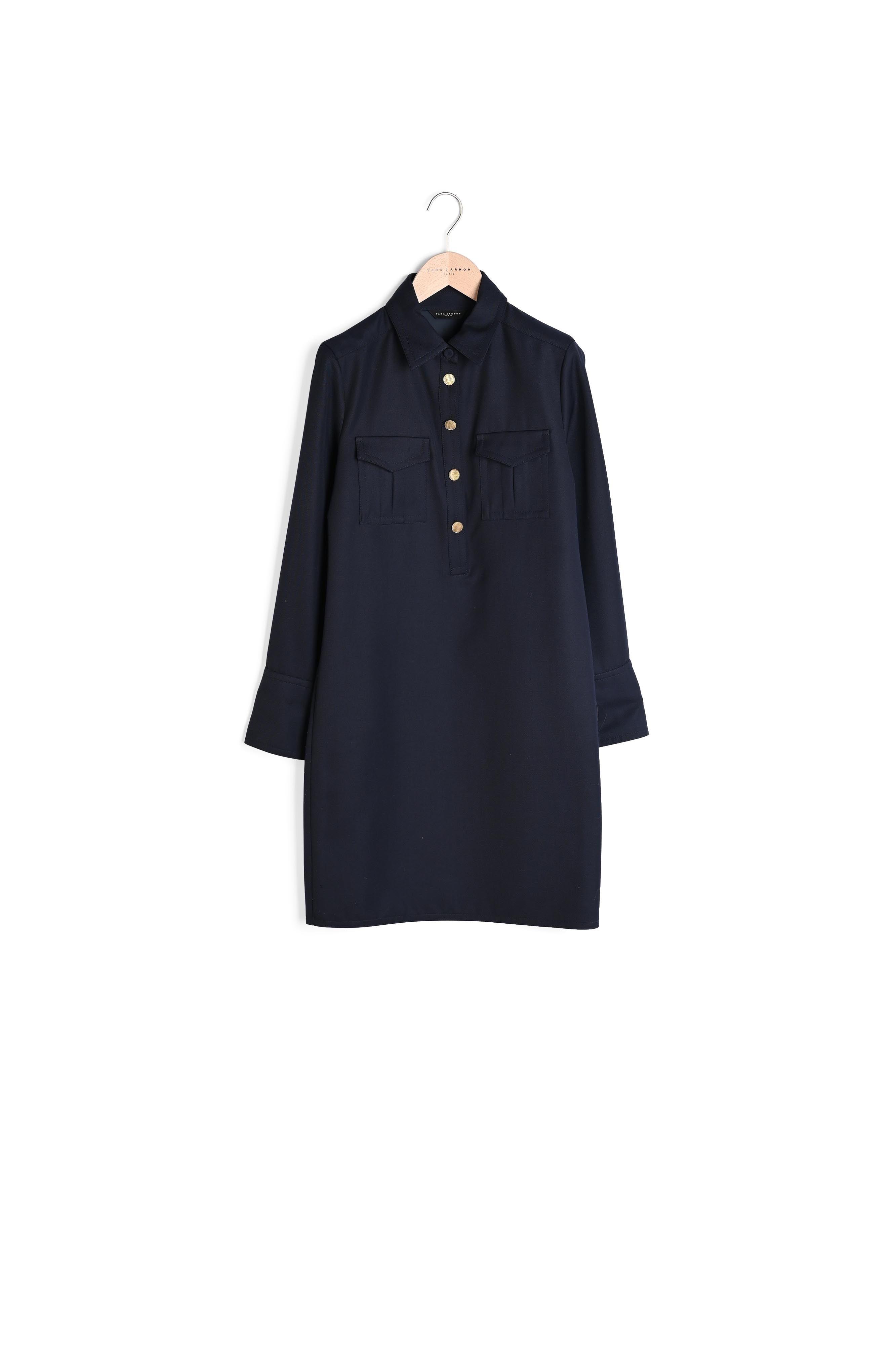 Robe Rolande bleu marine en sergé militaire Faume - seconde main