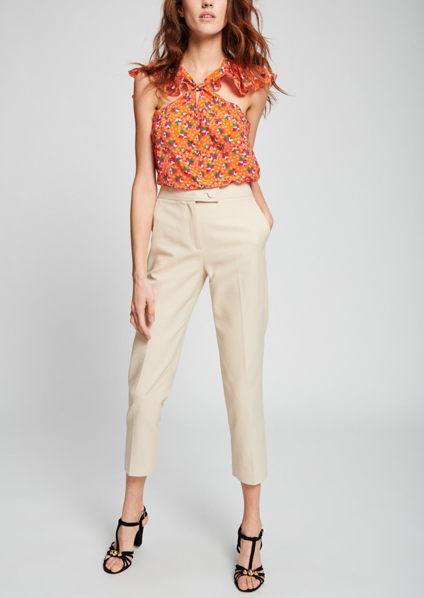 Pantalon droit beige en coton piqué Faume - seconde main