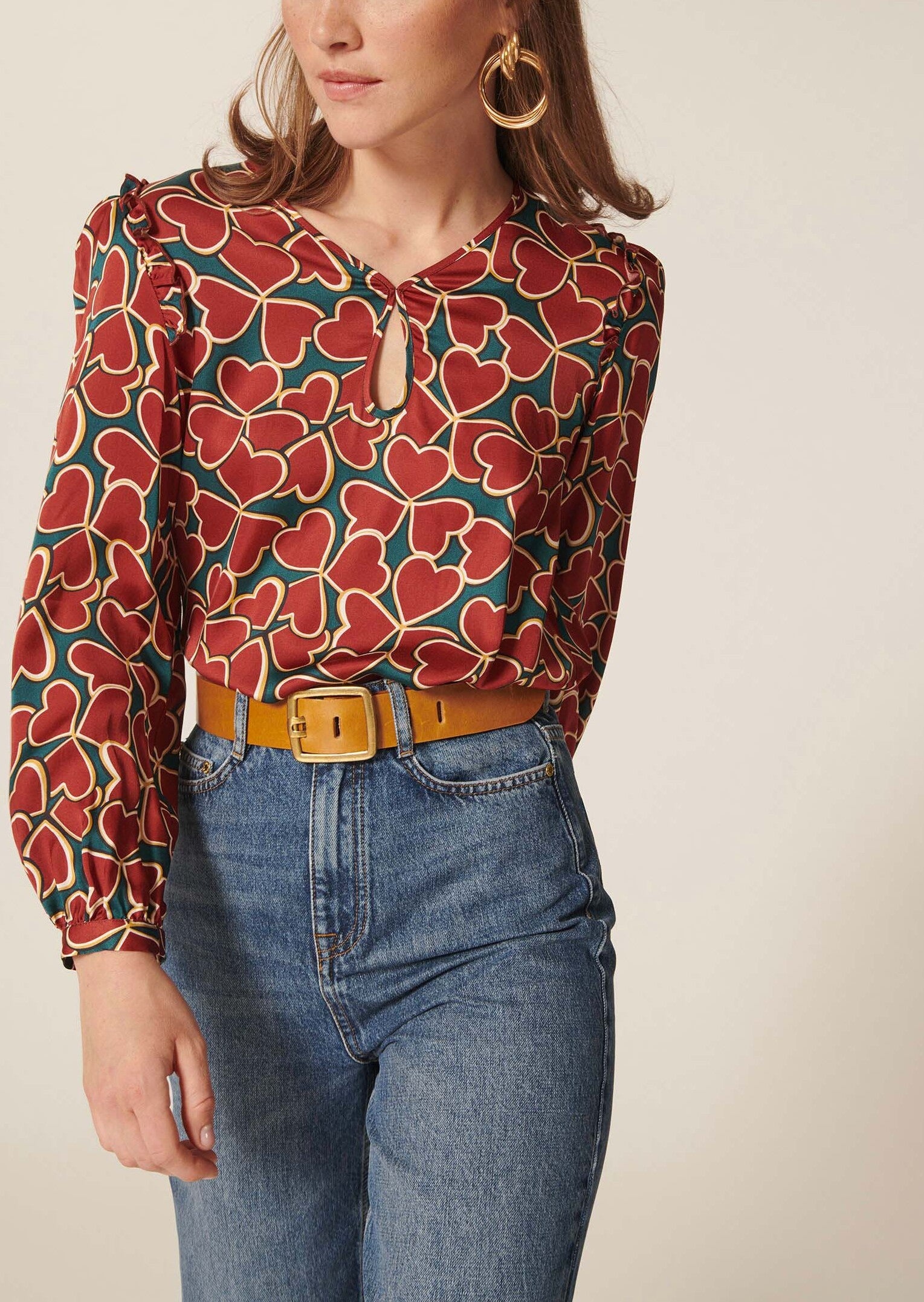 Top Toile vert imprimé trèfles Faume - seconde main