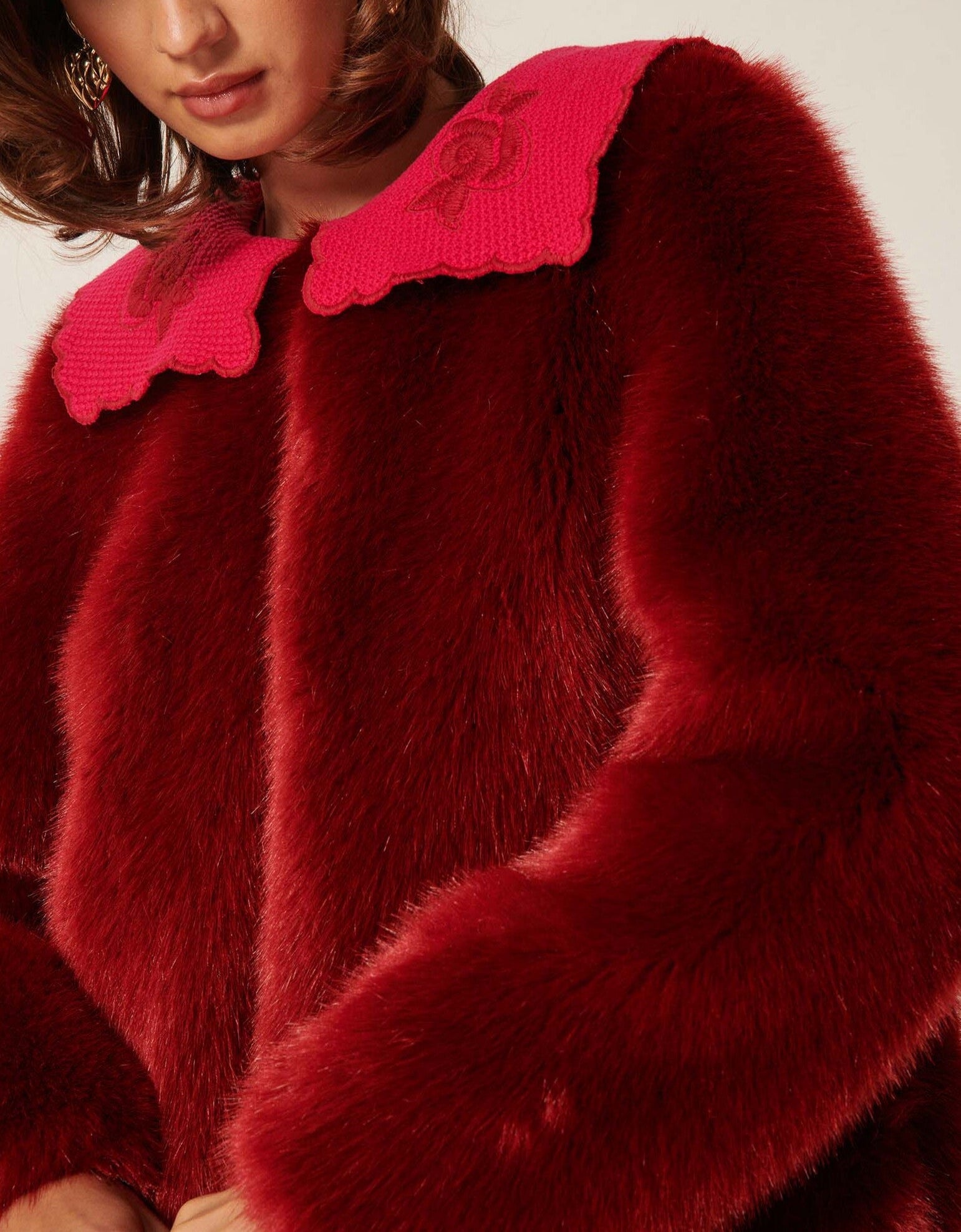 Manteau Melusine bordeaux en fausse fourrure Faume - seconde main