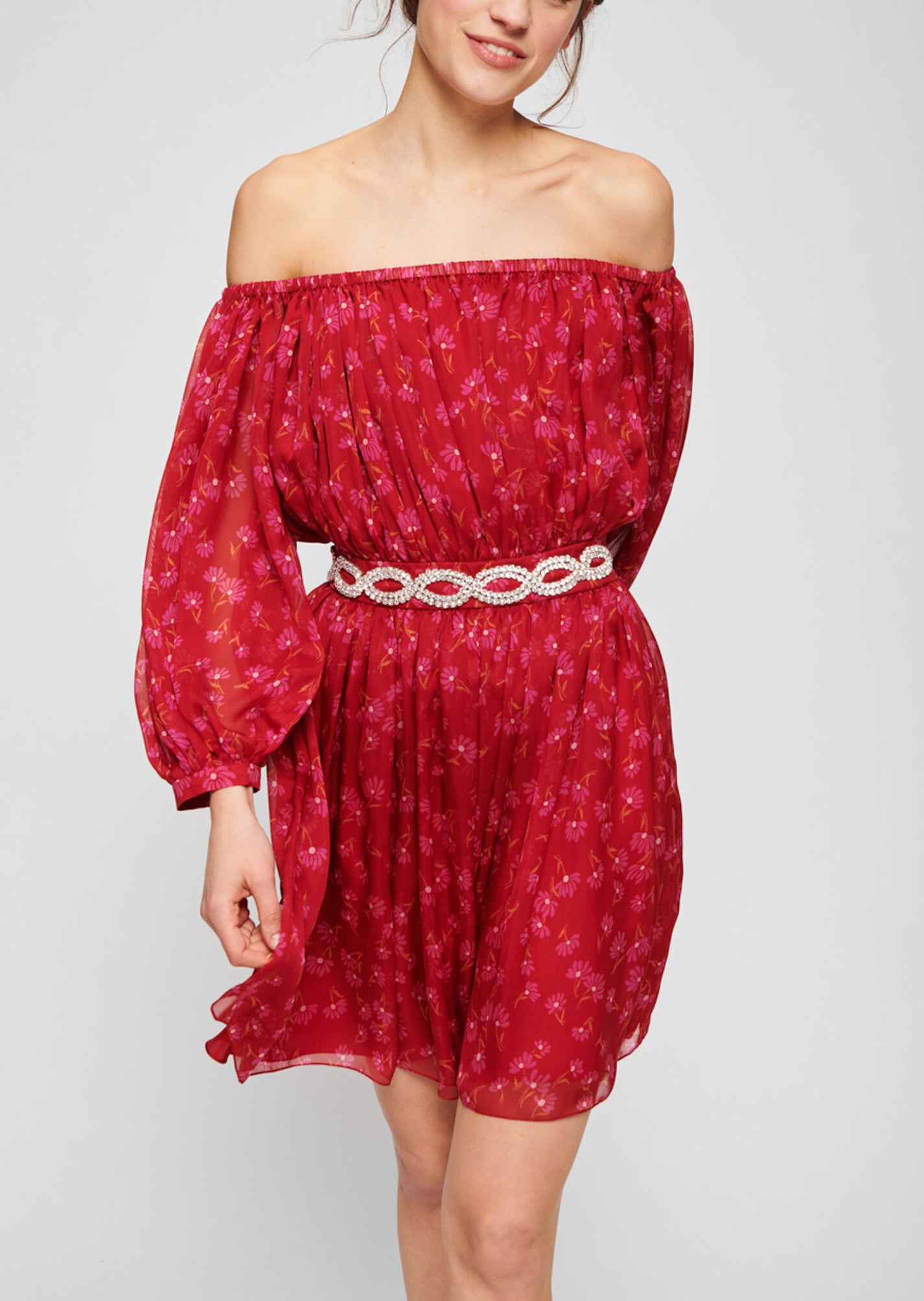 Robe rouge imprimé sur mousseline de soie Faume - seconde main