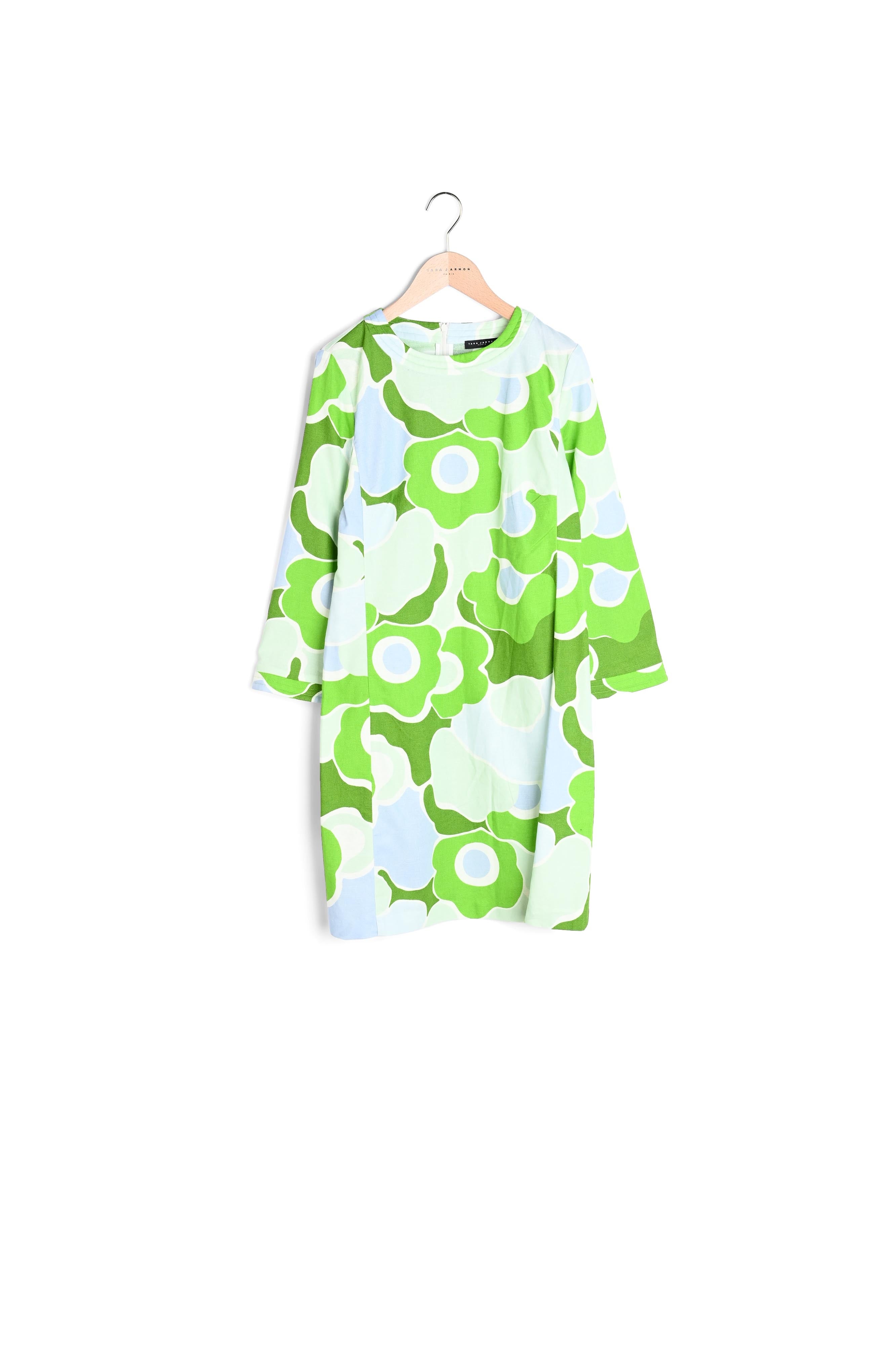 Robe Rivanna verte imprimé à fleurs en lin et coton Faume - seconde main