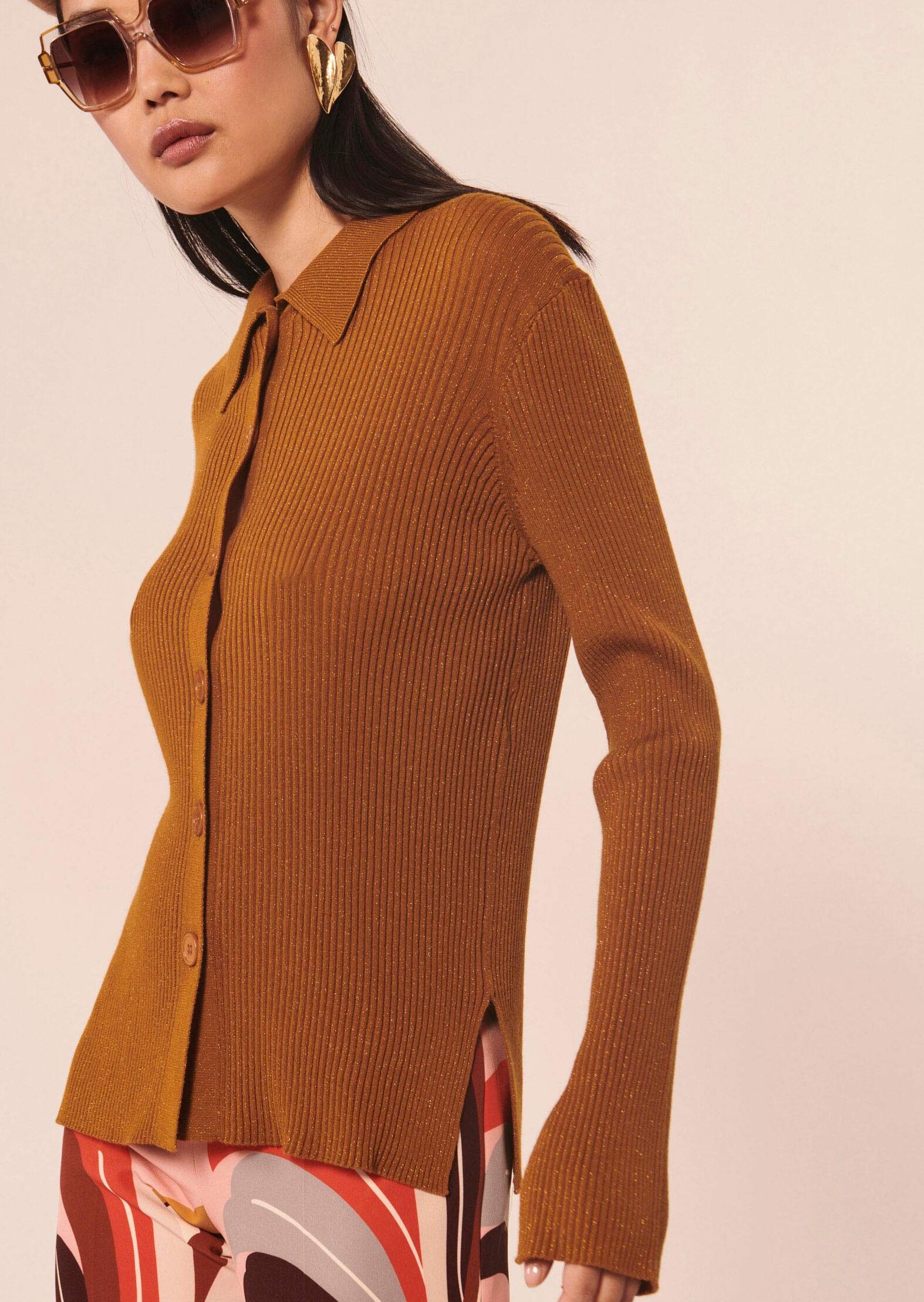 Cardigan Glossie marron en laine et lurex Faume - seconde main