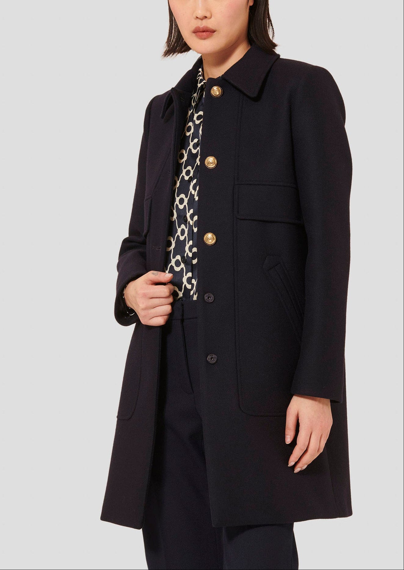 Manteau bleu nuit en drap caban Marley Faume - seconde main