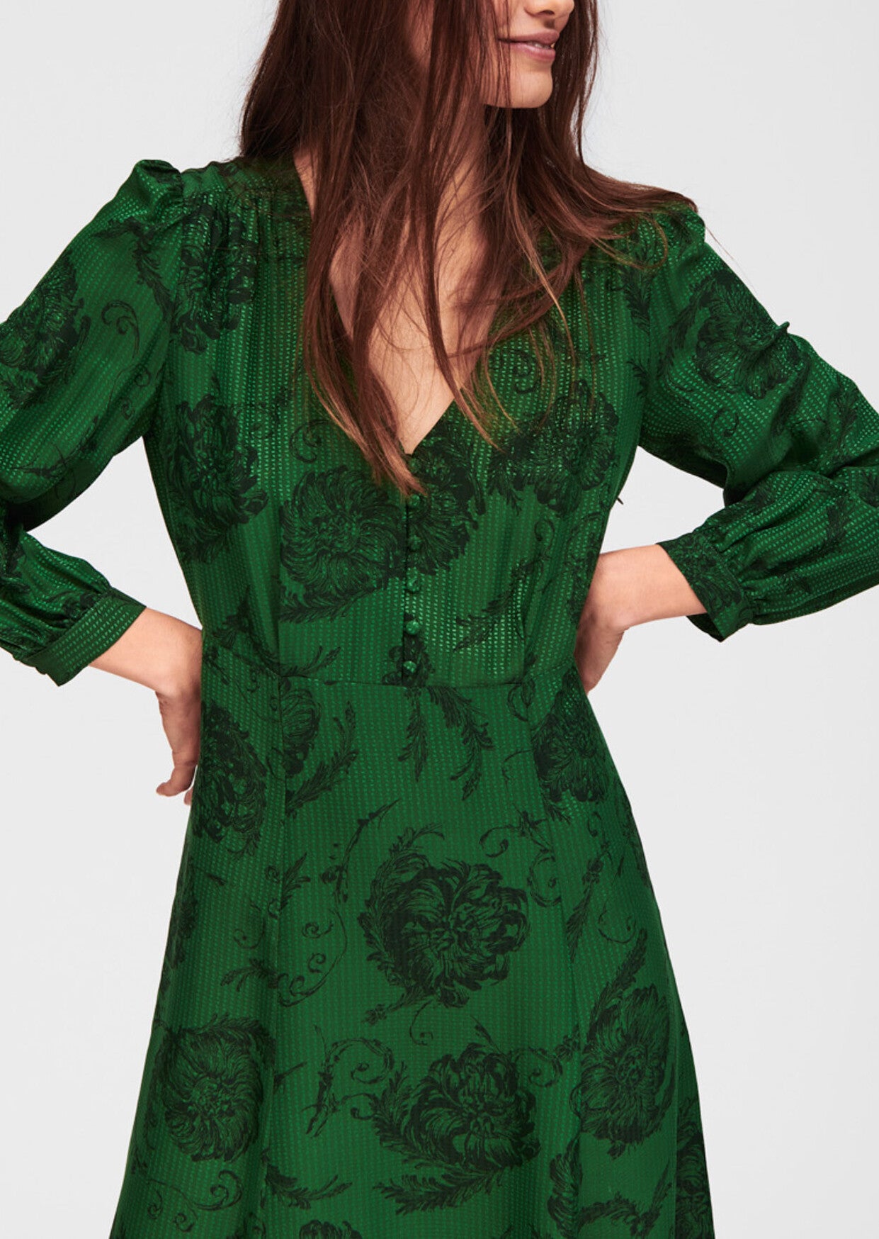 Robe mi-longue verte imprimé fleuri Faume - seconde main