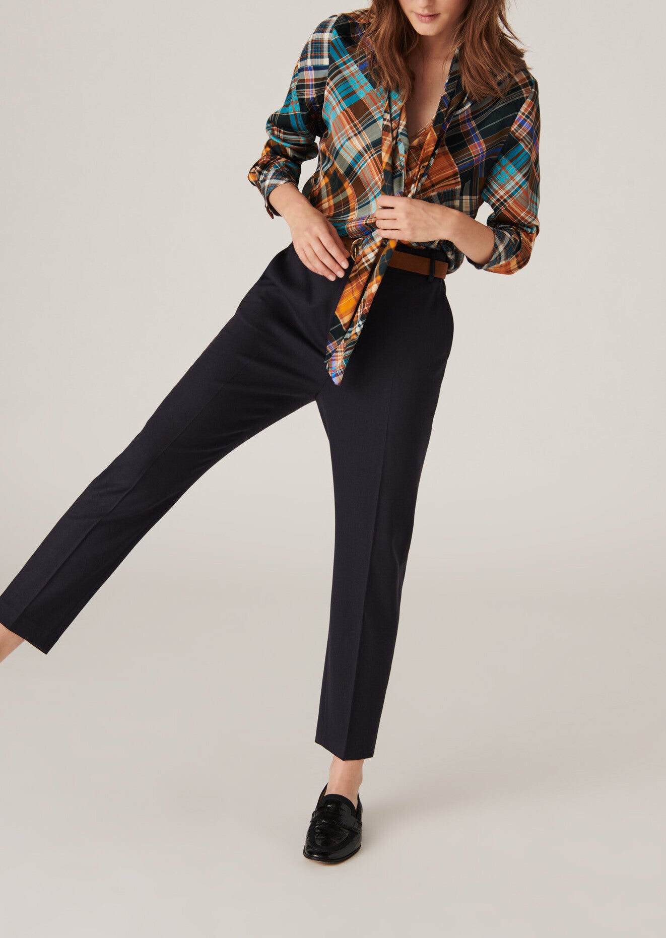 Pantalon Philippine en flanelle stretch bleu nuit Faume - seconde main