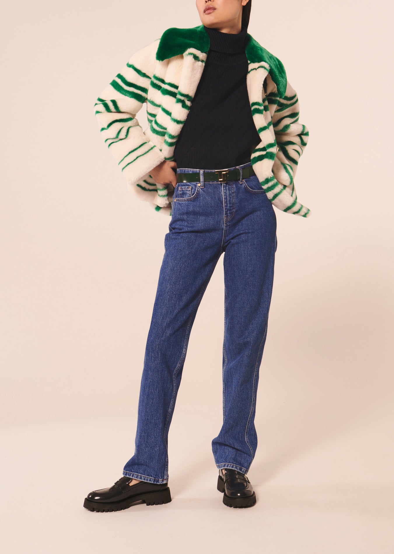 Manteau Matt écru à rayures en fausse fourrure Faume - seconde main