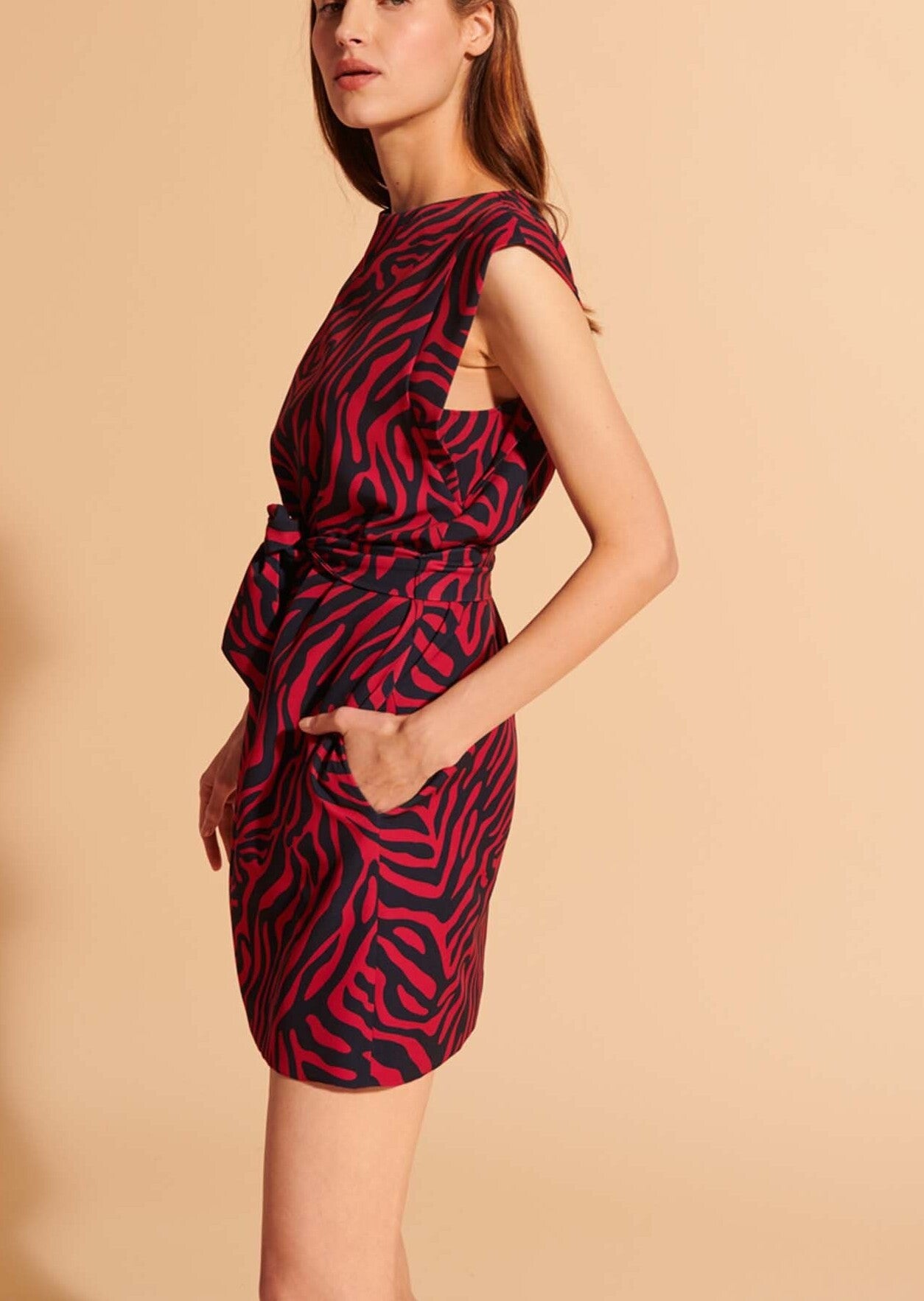 Robe Roisin imprimé zèbre bleu nuit et bordeaux Faume - seconde main