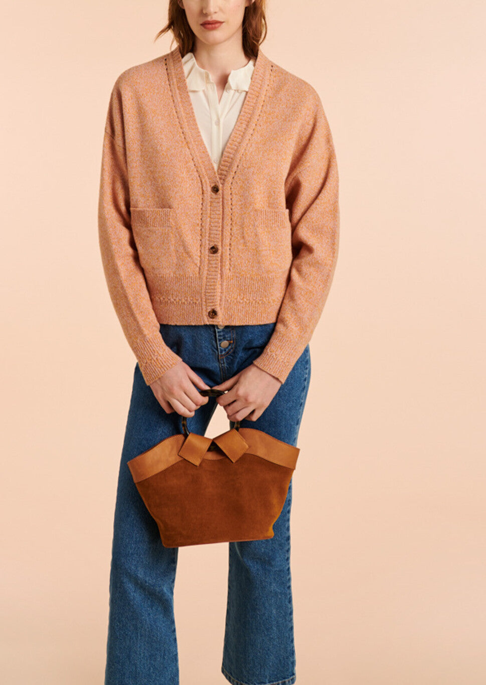 Cardigan oversize Nadia en maille rose tendre Faume - seconde main