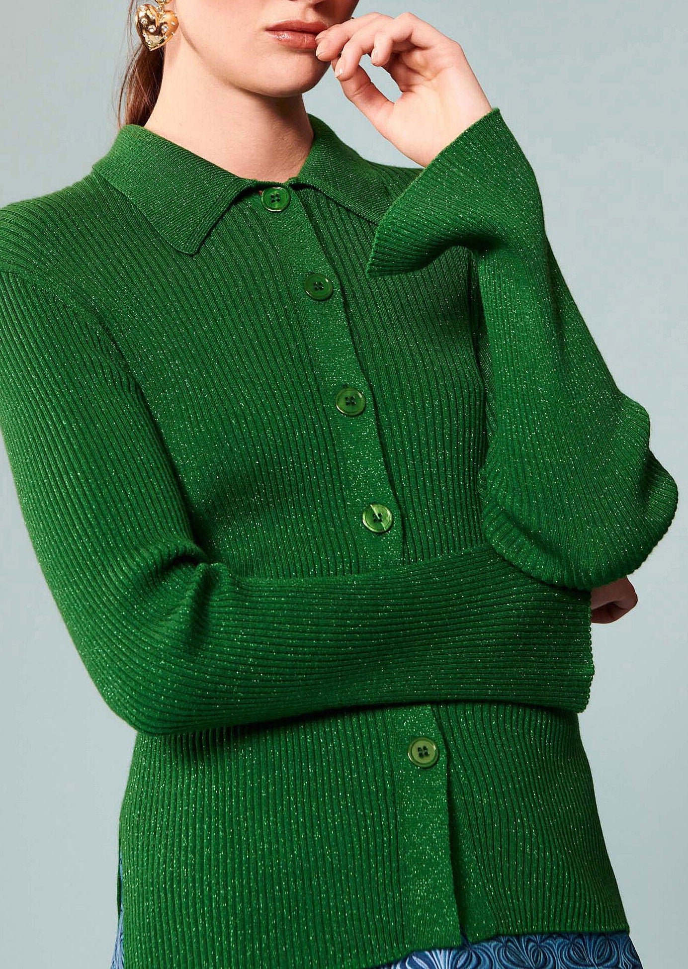 Cardigan Glossie vert émeraude en laine et lurex Faume - seconde main