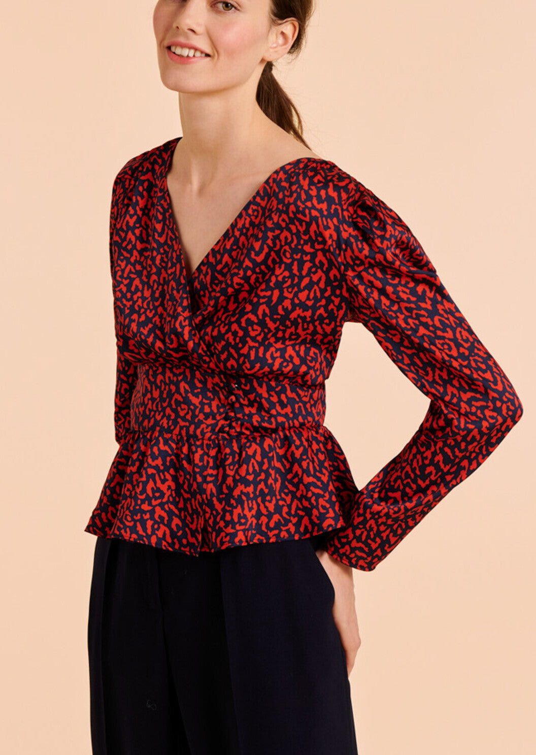 Top Tanais bleu nuit imprimé animal en twill Faume - seconde main