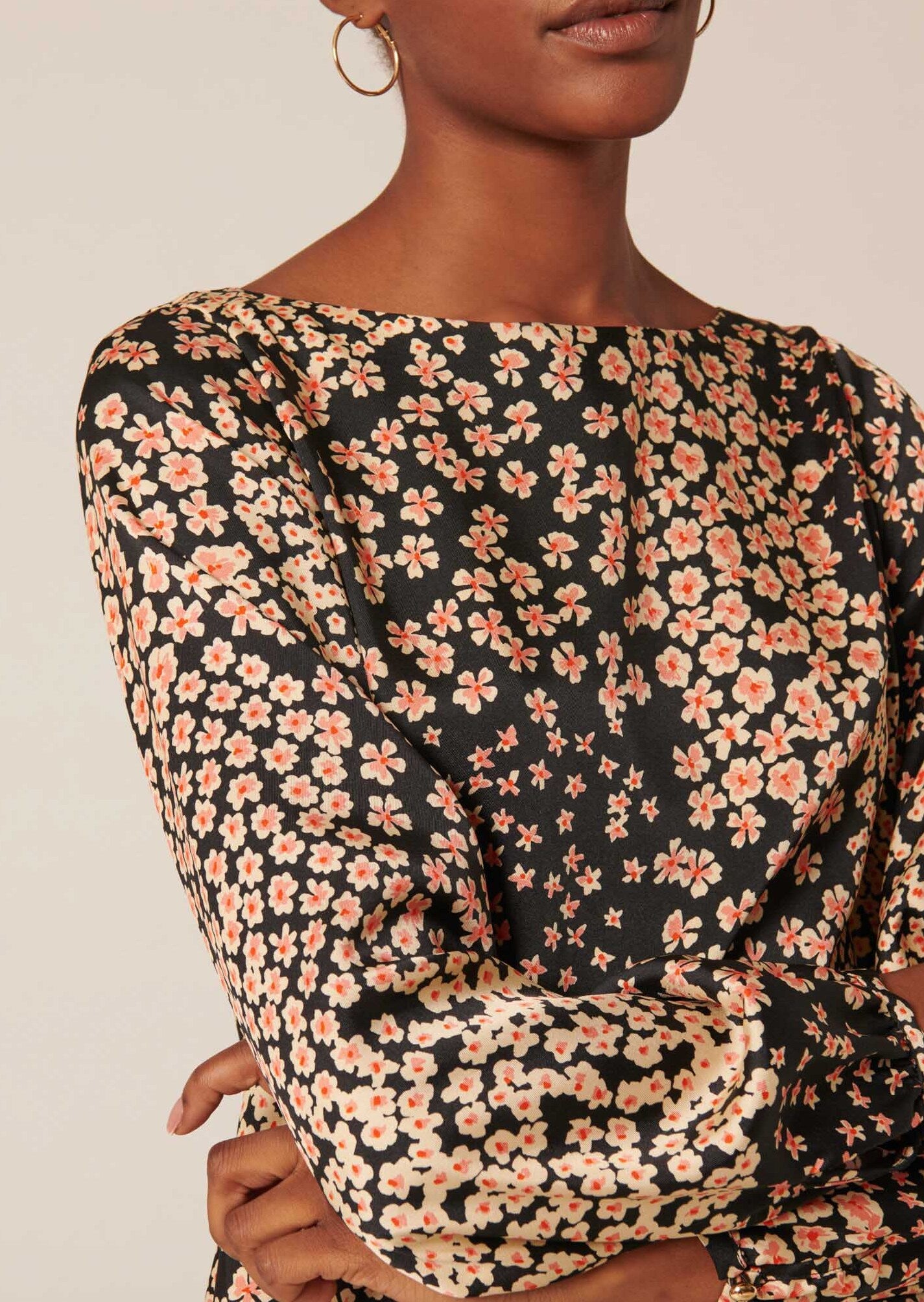 Top Tabecca noir imprimé petites fleurs Faume - seconde main