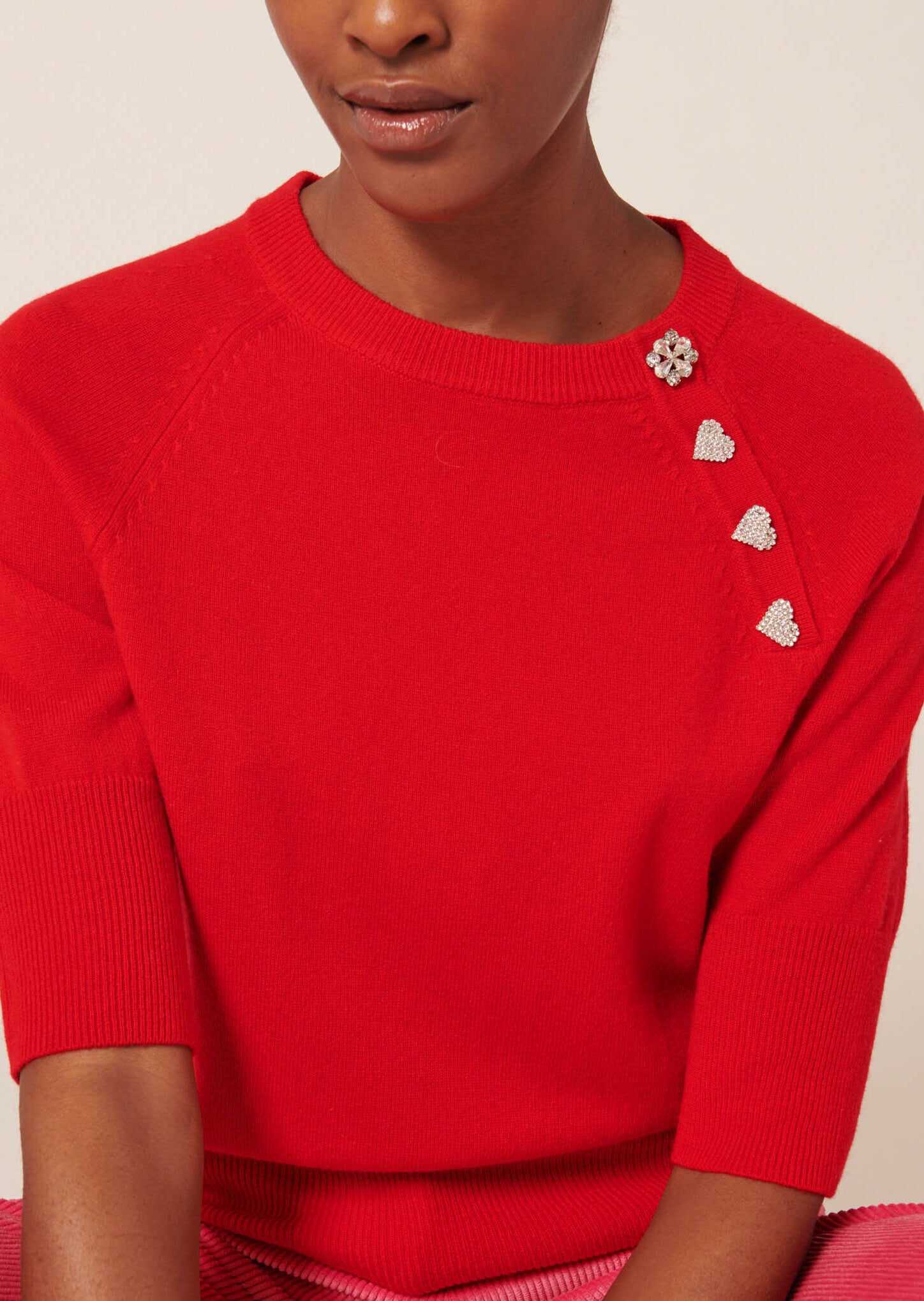 Pull Pastelle rouge en laine merinos Faume - seconde main