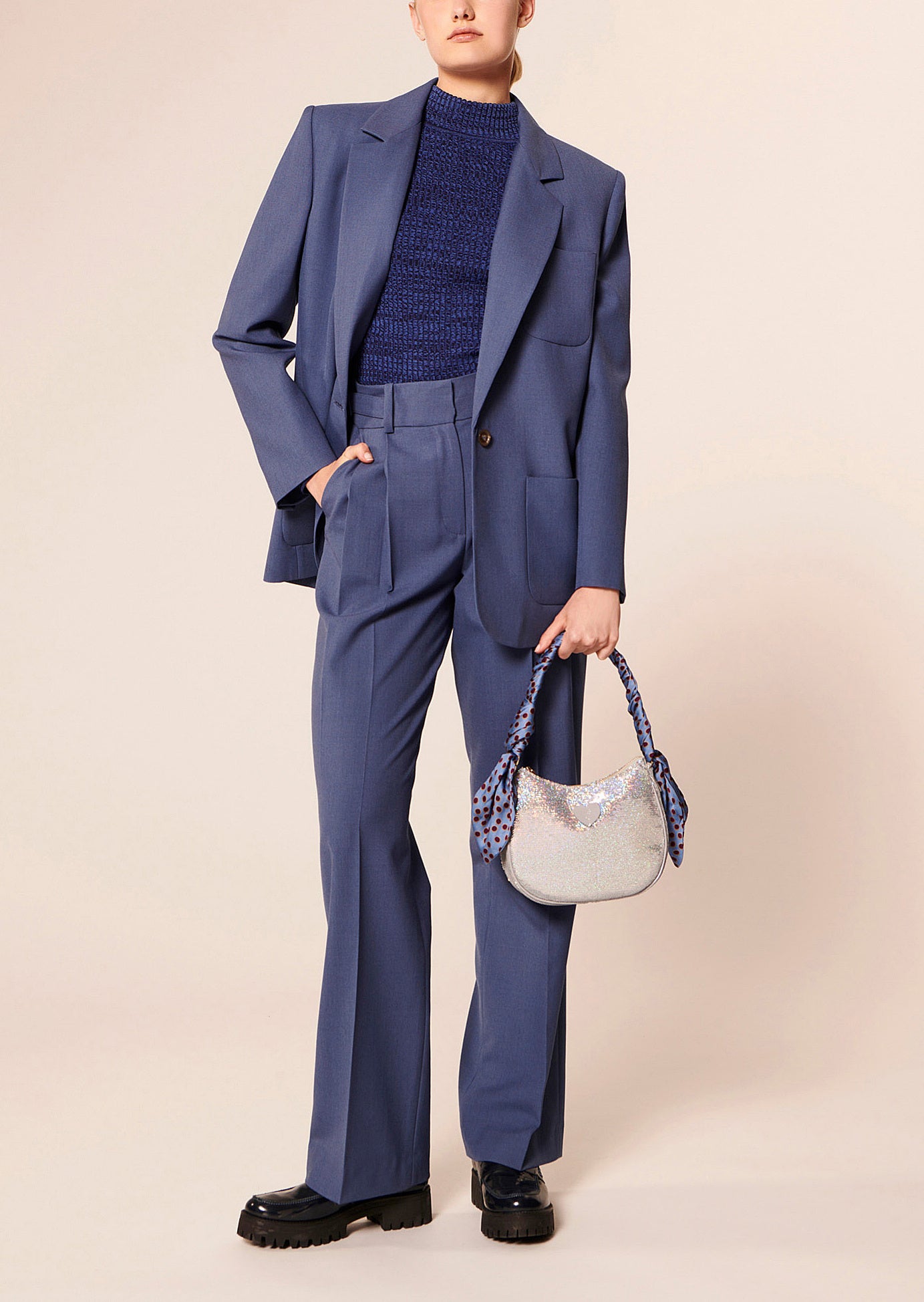 Pull Prudie bleu chiné côtelé Faume - seconde main