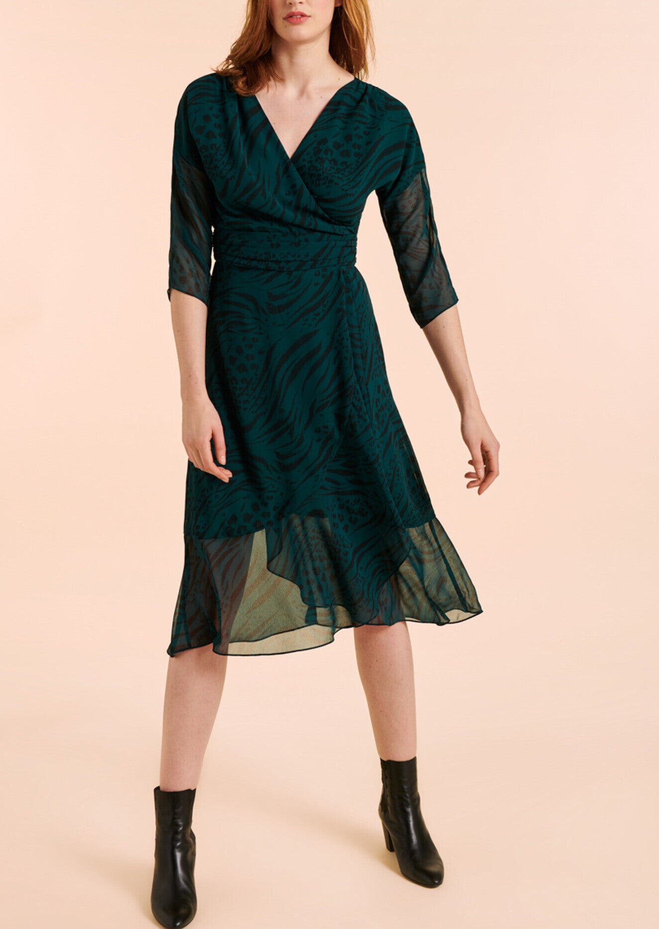 Robe mi-longue Romanella imprimé animal en georgette Faume - seconde main