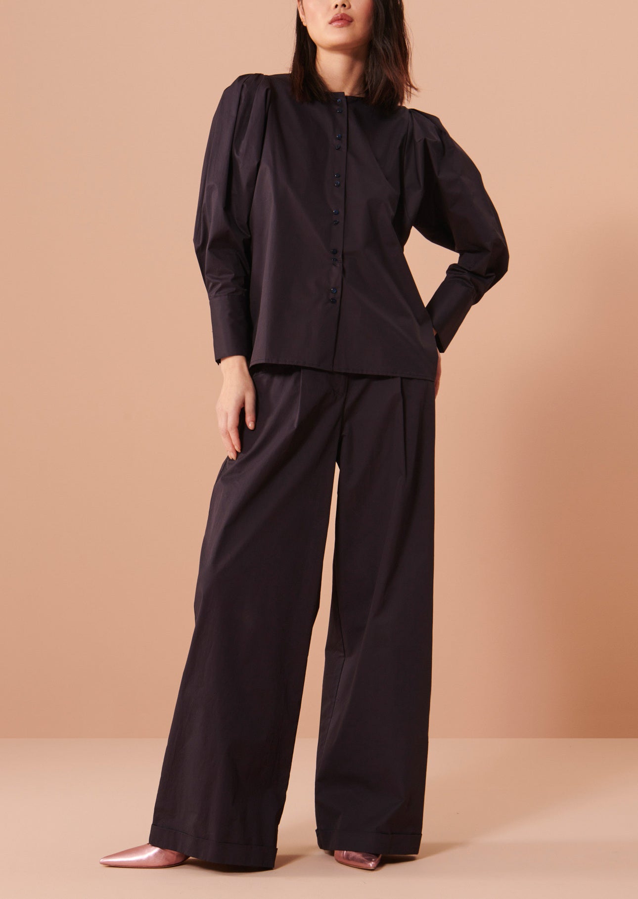 Chemise Citron bleu nuit en popeline Faume - seconde main