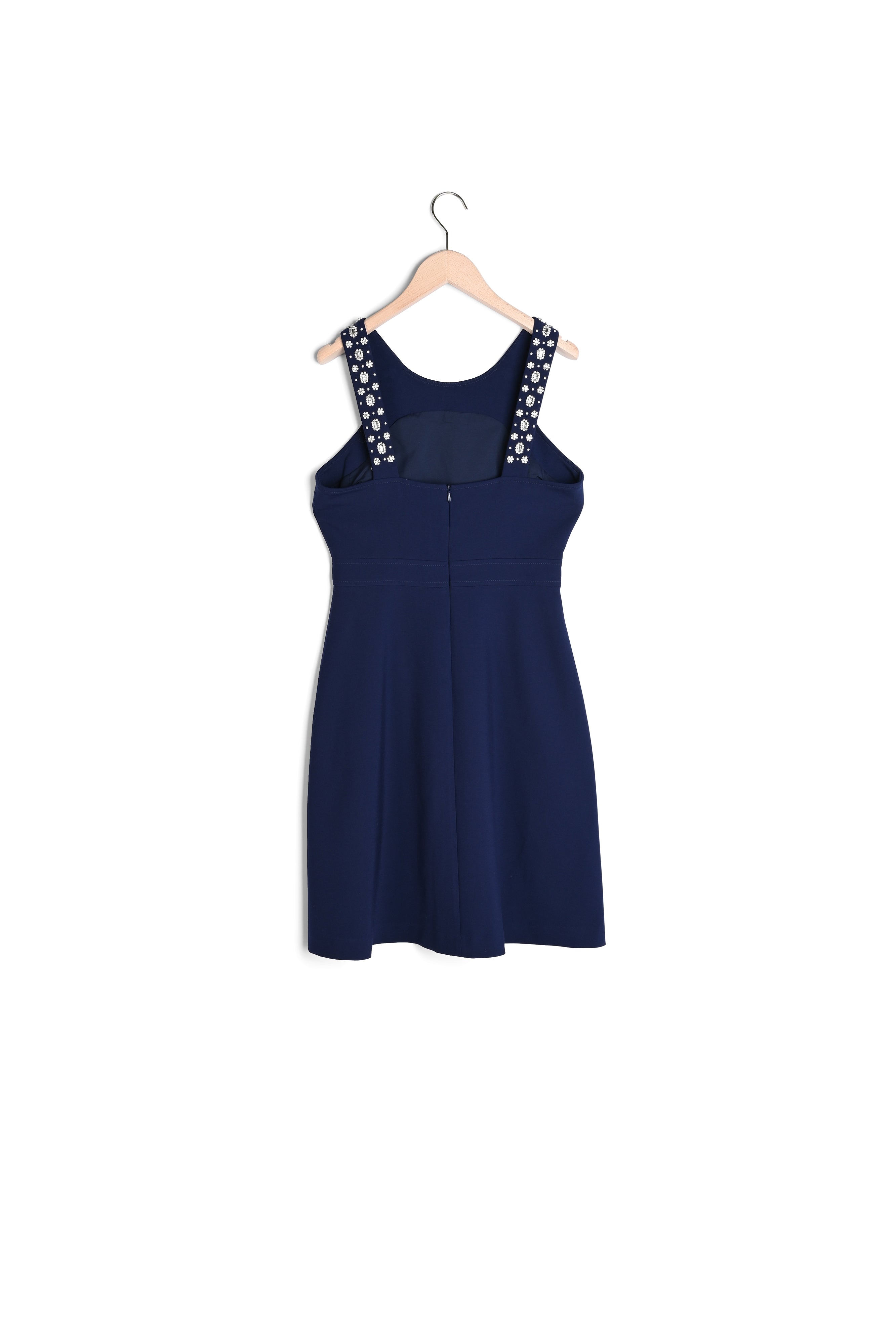 Robe Rynalie en toile double bleu nuit brodée de strass Faume - seconde main