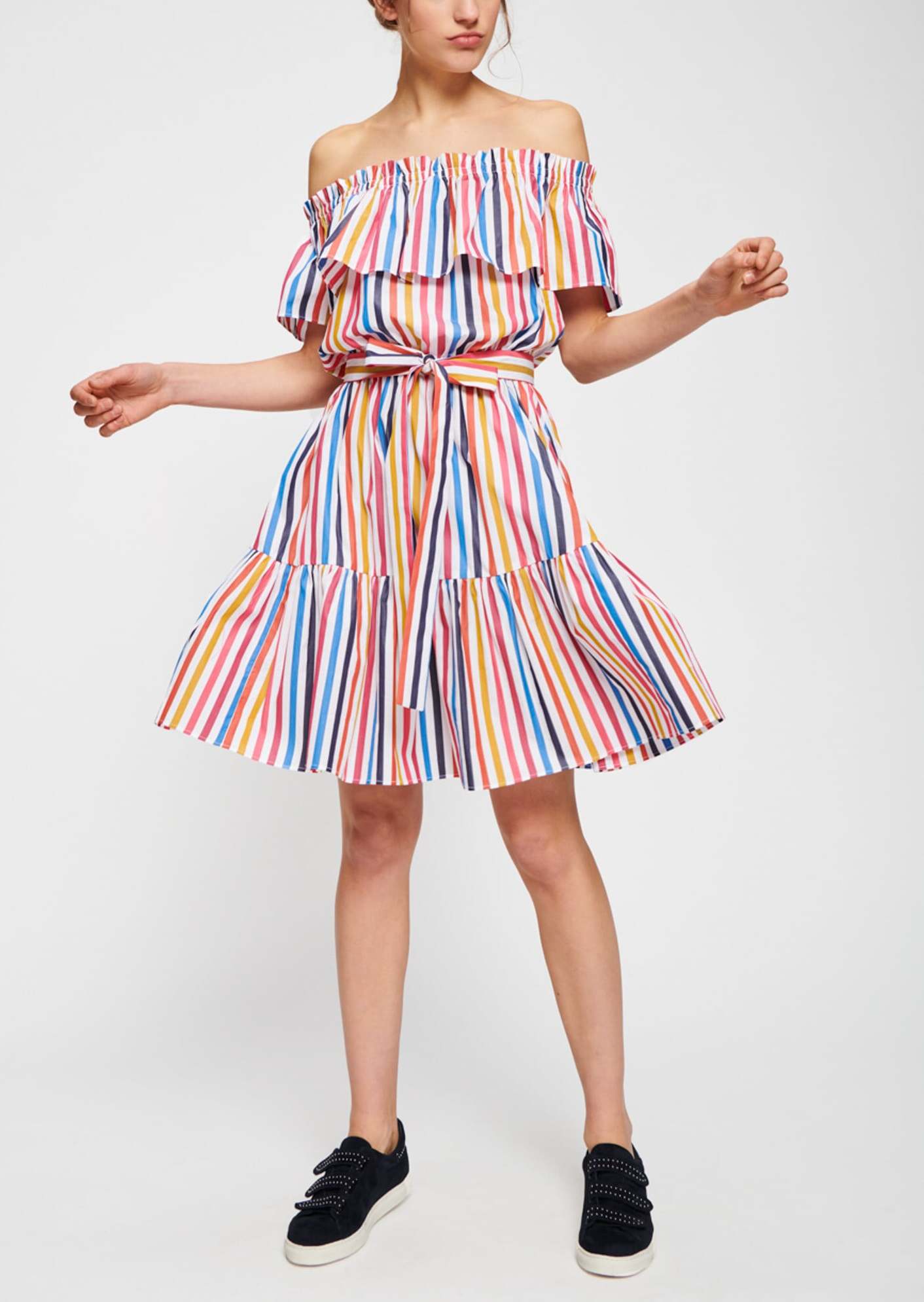 Robe blanche à rayures multicolores Faume - seconde main