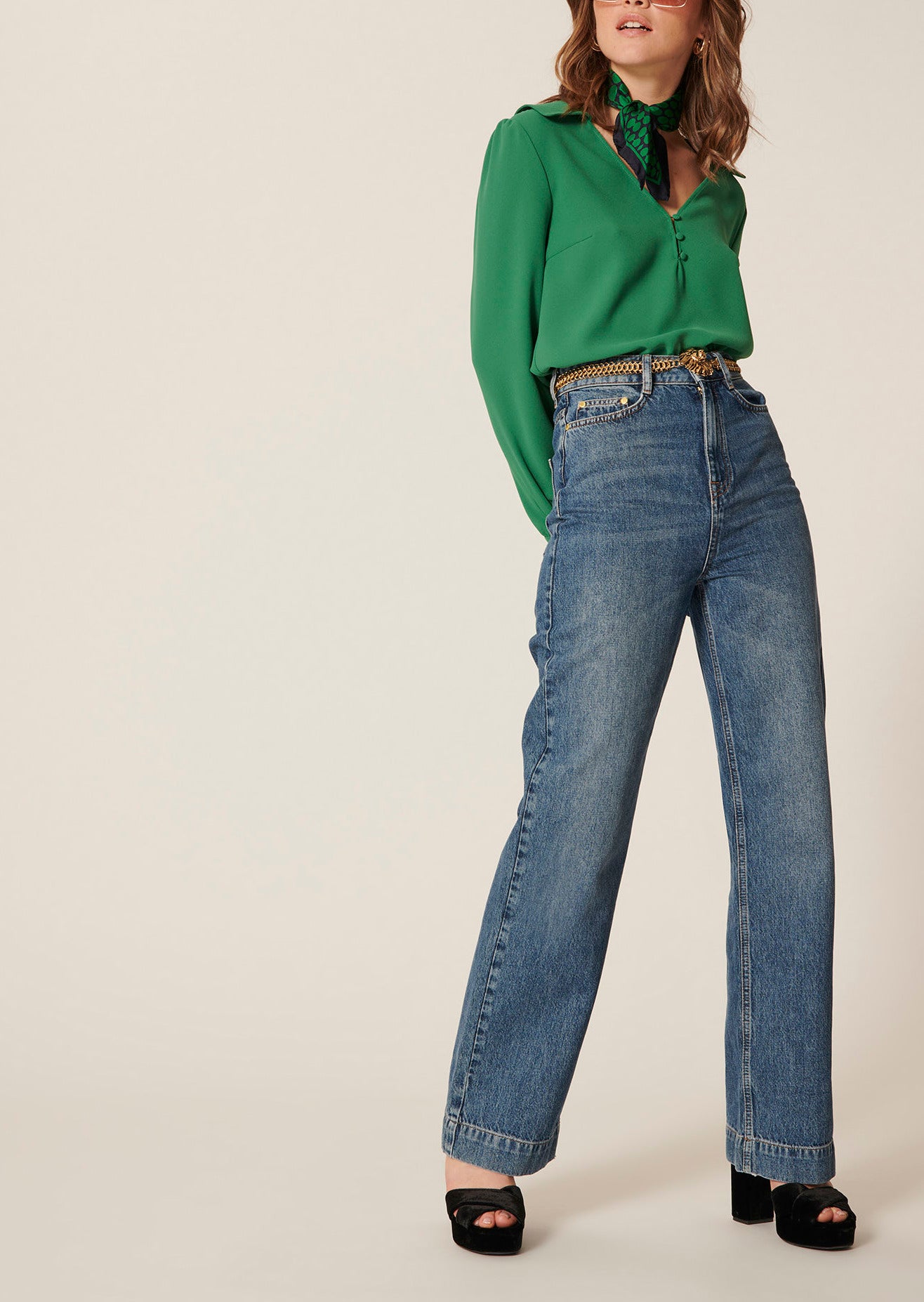 Top Tarabella vert en crêpe Faume - seconde main