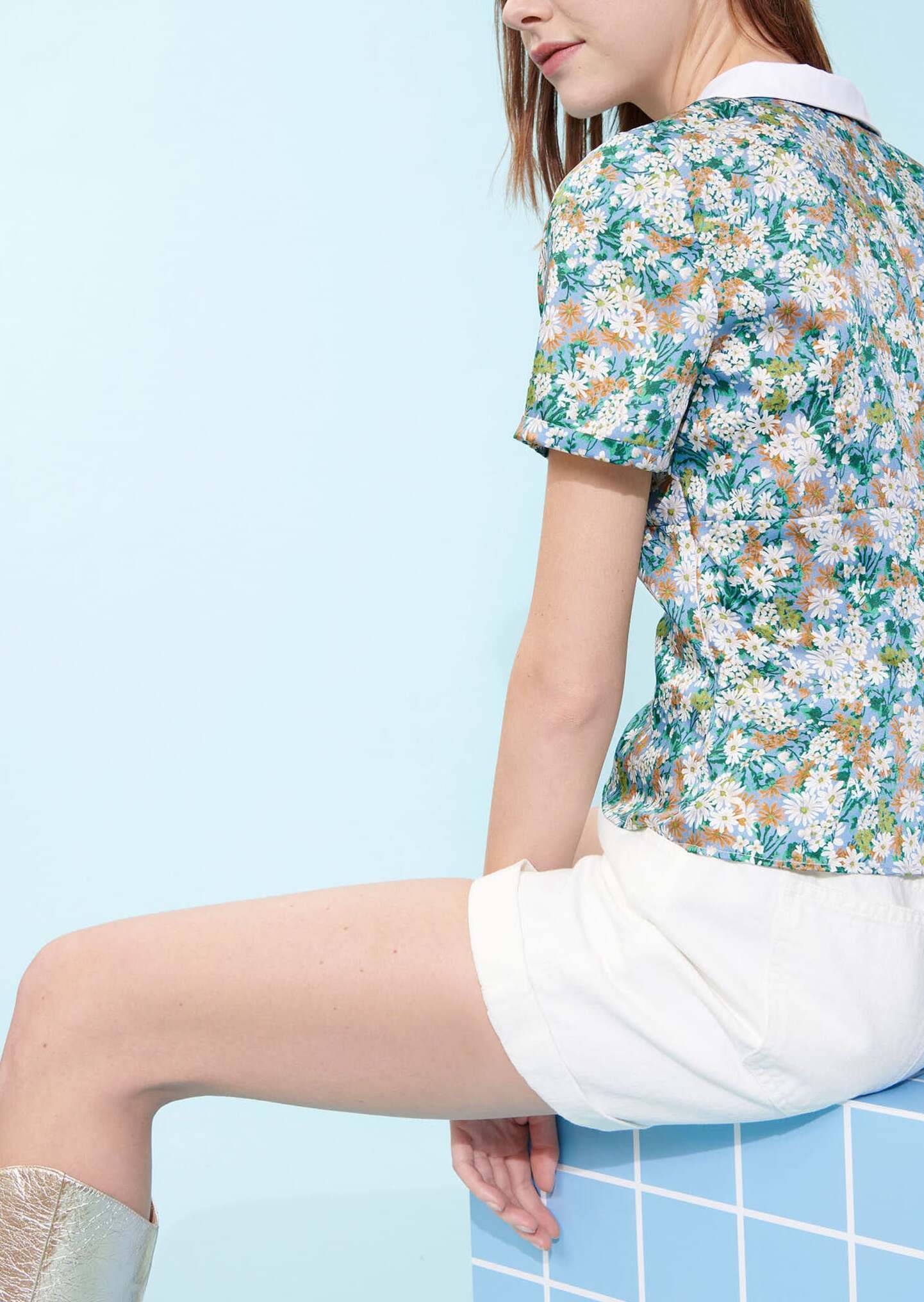 Blouse Titouan bleu tendre imprimé paquerettes Faume - seconde main