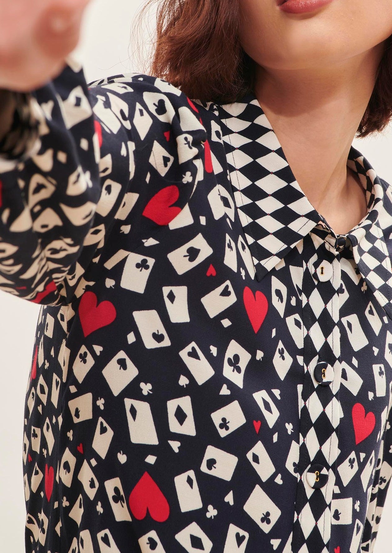 Robe chemise Rawane bleu nuit imprimé en crêpe Faume - seconde main