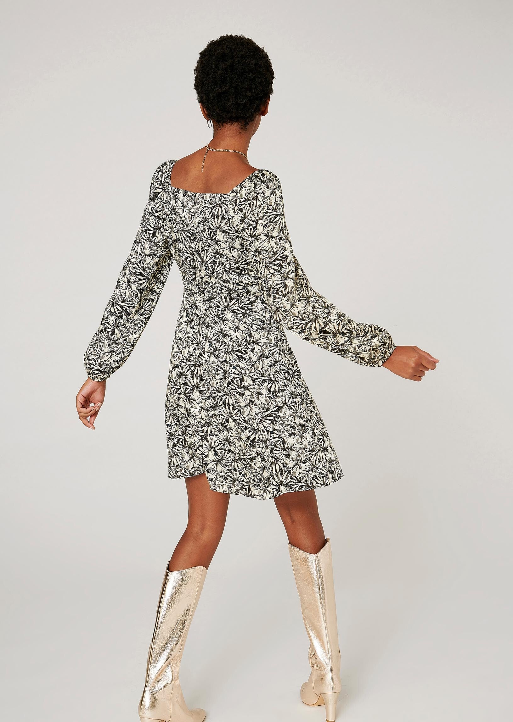 Robe courte esprit cache-coeur Resha imprimé orchidées sur twill écru Faume - seconde main