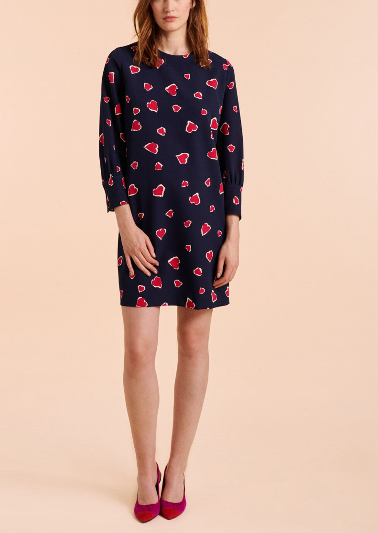 Robe Romina bleu nuit imprimé coeurs léopard Faume - seconde main