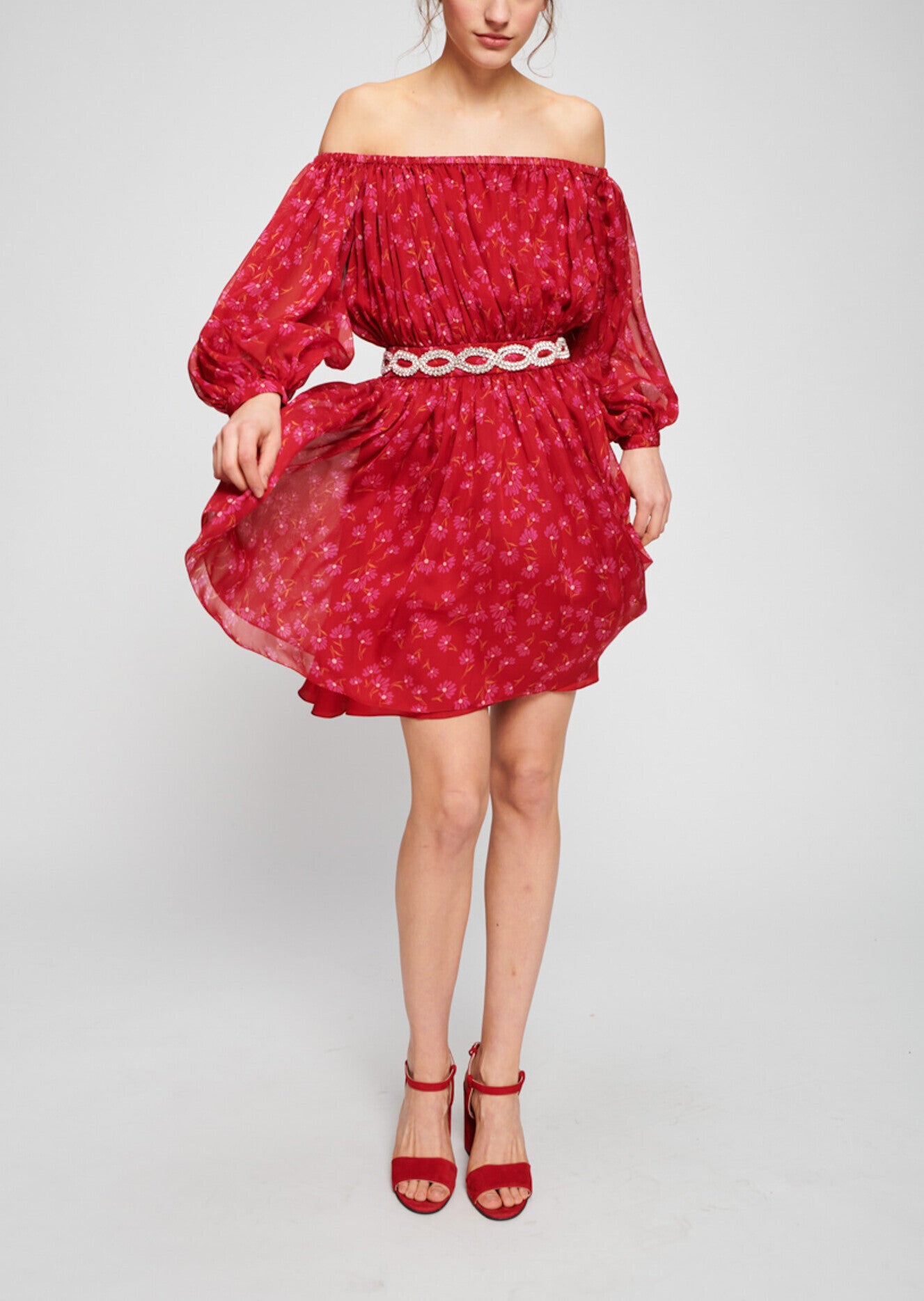 Robe rouge imprimé sur mousseline de soie Faume - seconde main