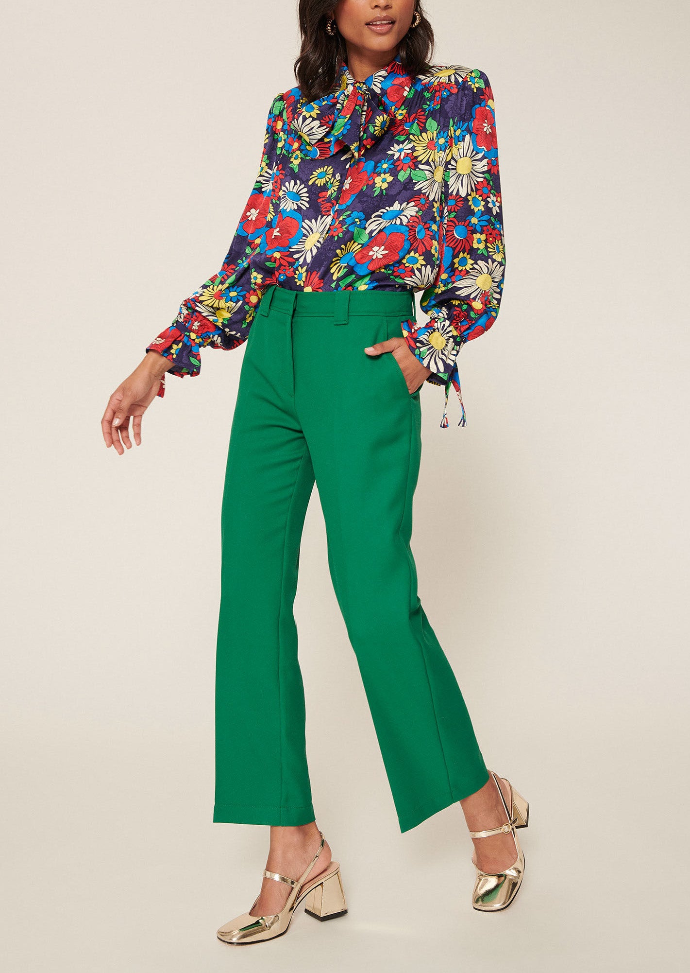 Pantalon Persanne vert en toile tailleur Faume - seconde main