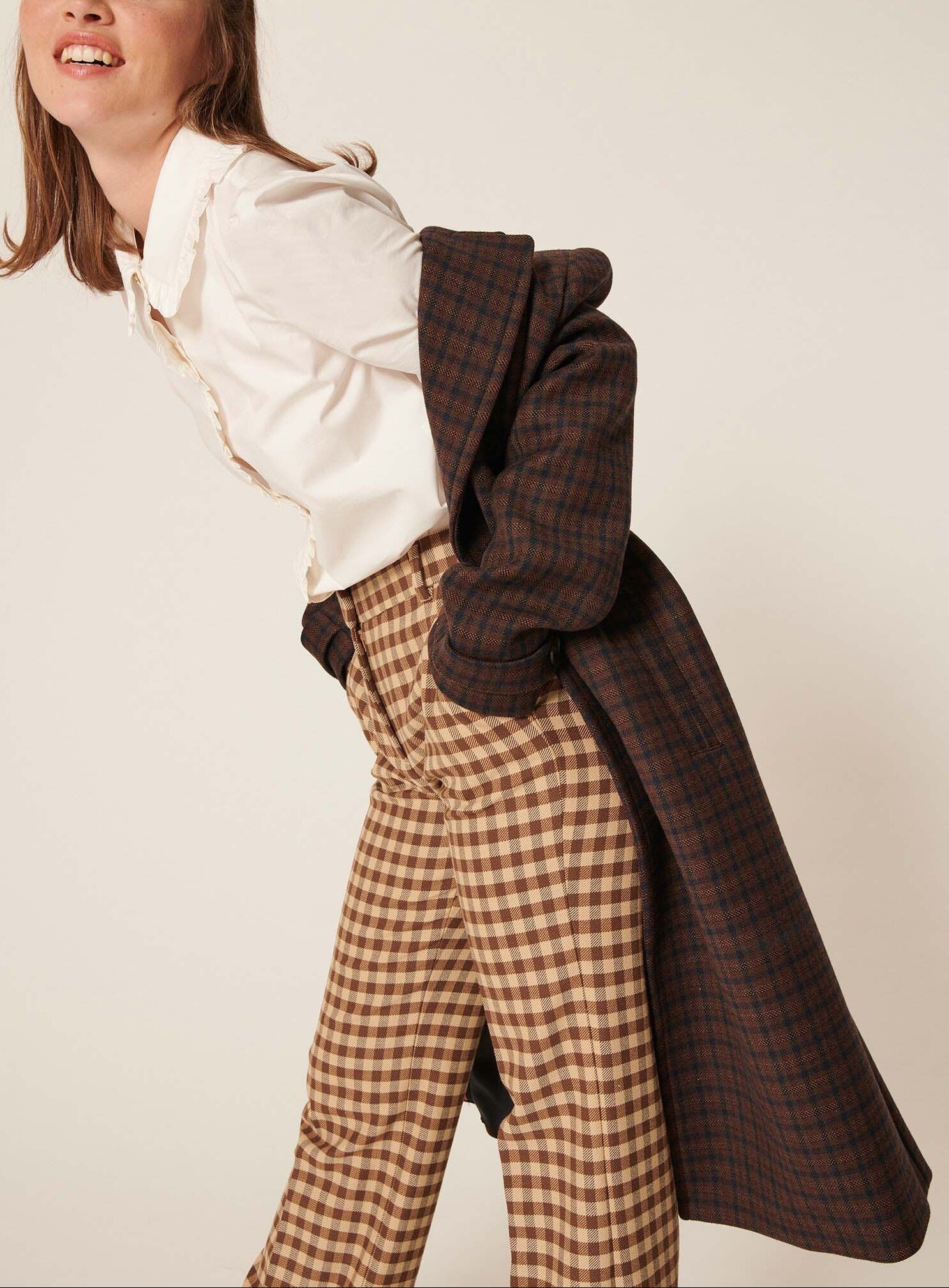 Manteau Majestueux marron à carreaux en laine Faume - seconde main