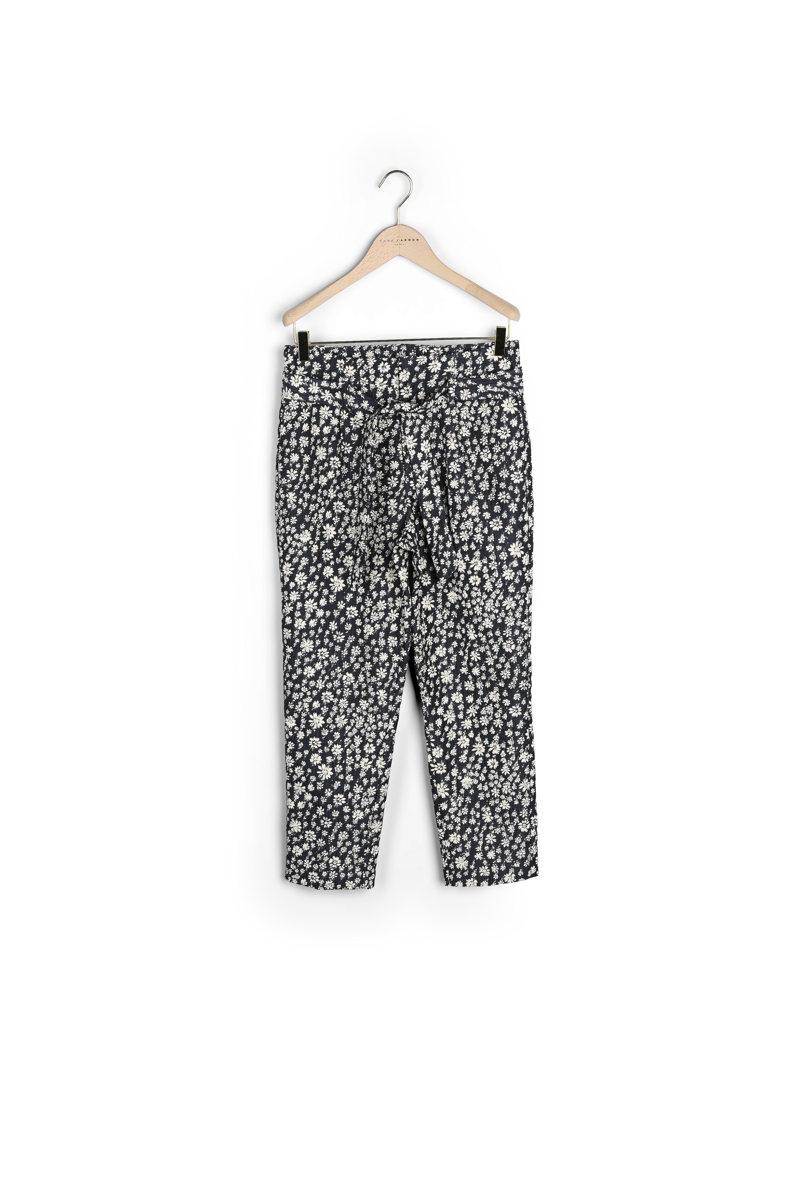 Pantalon Petillante bleu nuit en jacquard à fleurs Faume - seconde main