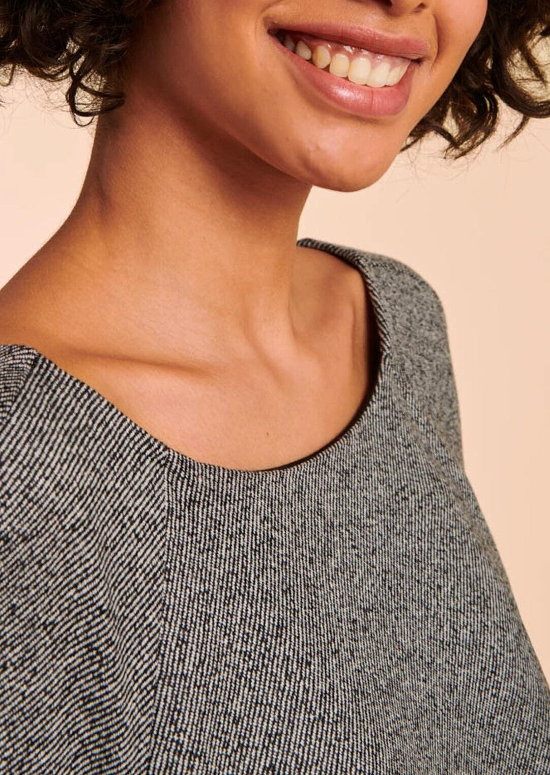 Robe tunique Rina gris chiné nouée aux manches en lainage gabardine Faume - seconde main