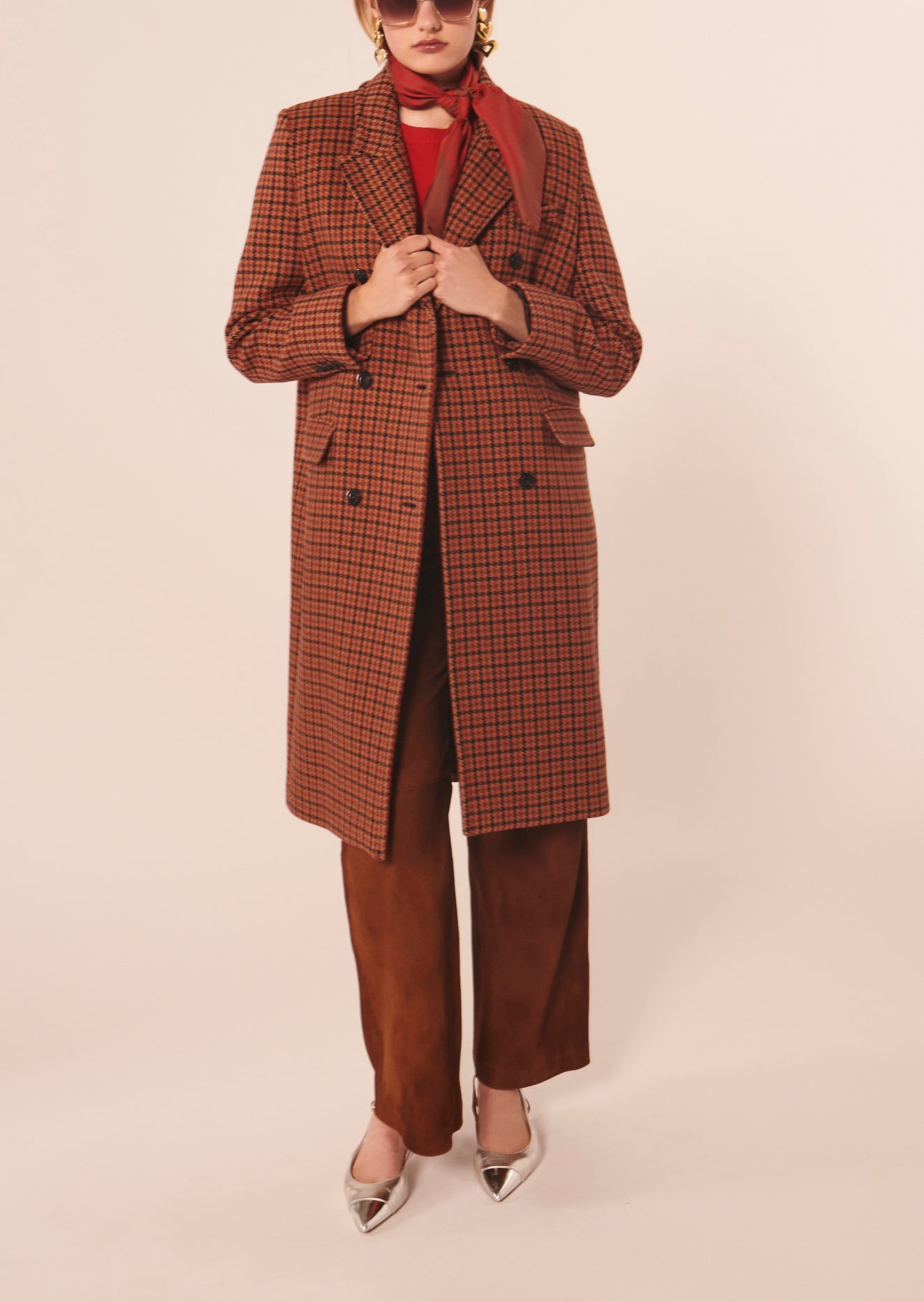 Manteau Marcus marron imprimé pied de poule Faume - seconde main