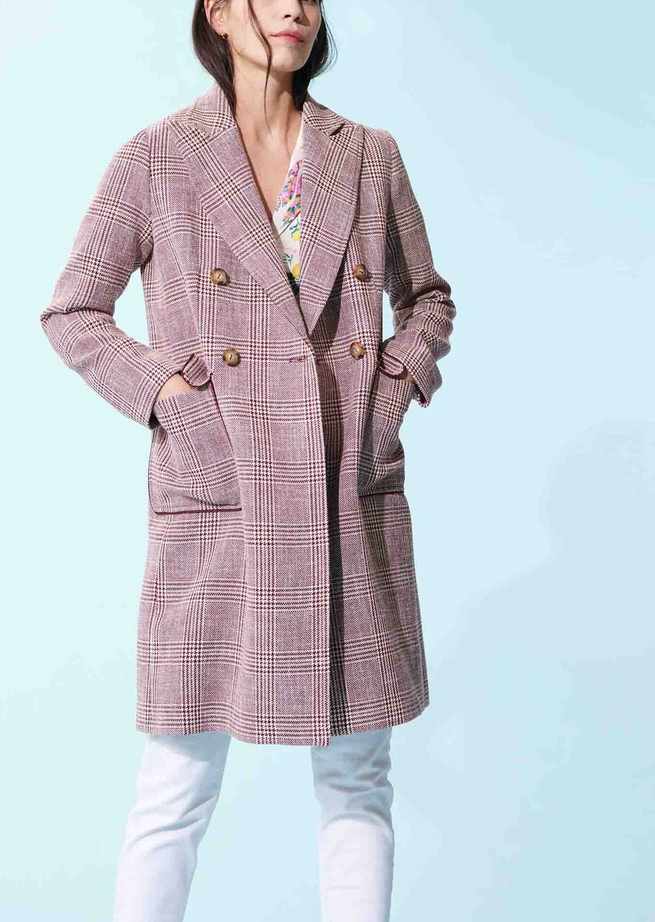 Manteau Mary bois de rose motif prince de Galles Faume - seconde main