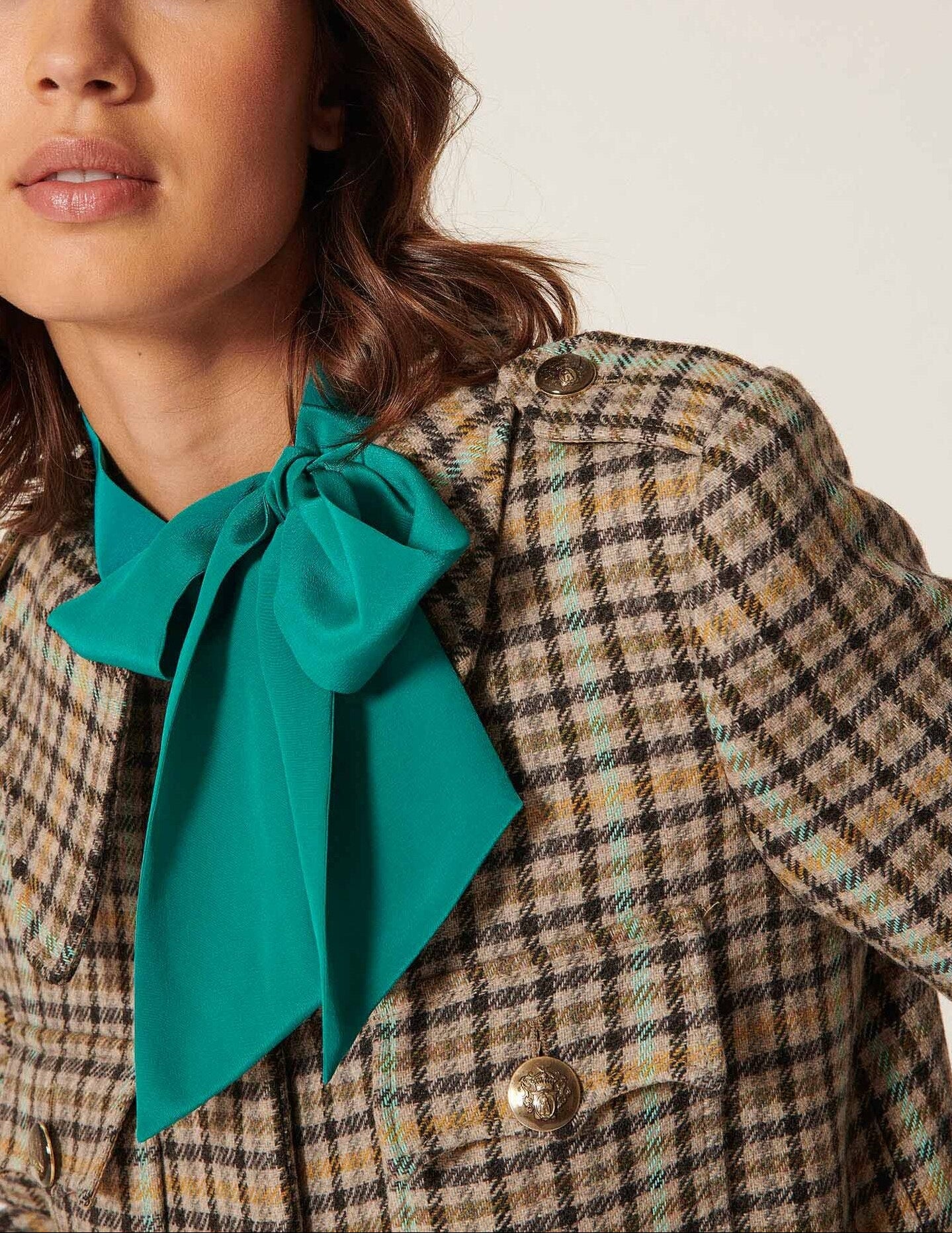 Manteau Marjolaine gris en laine tartan Faume - seconde main