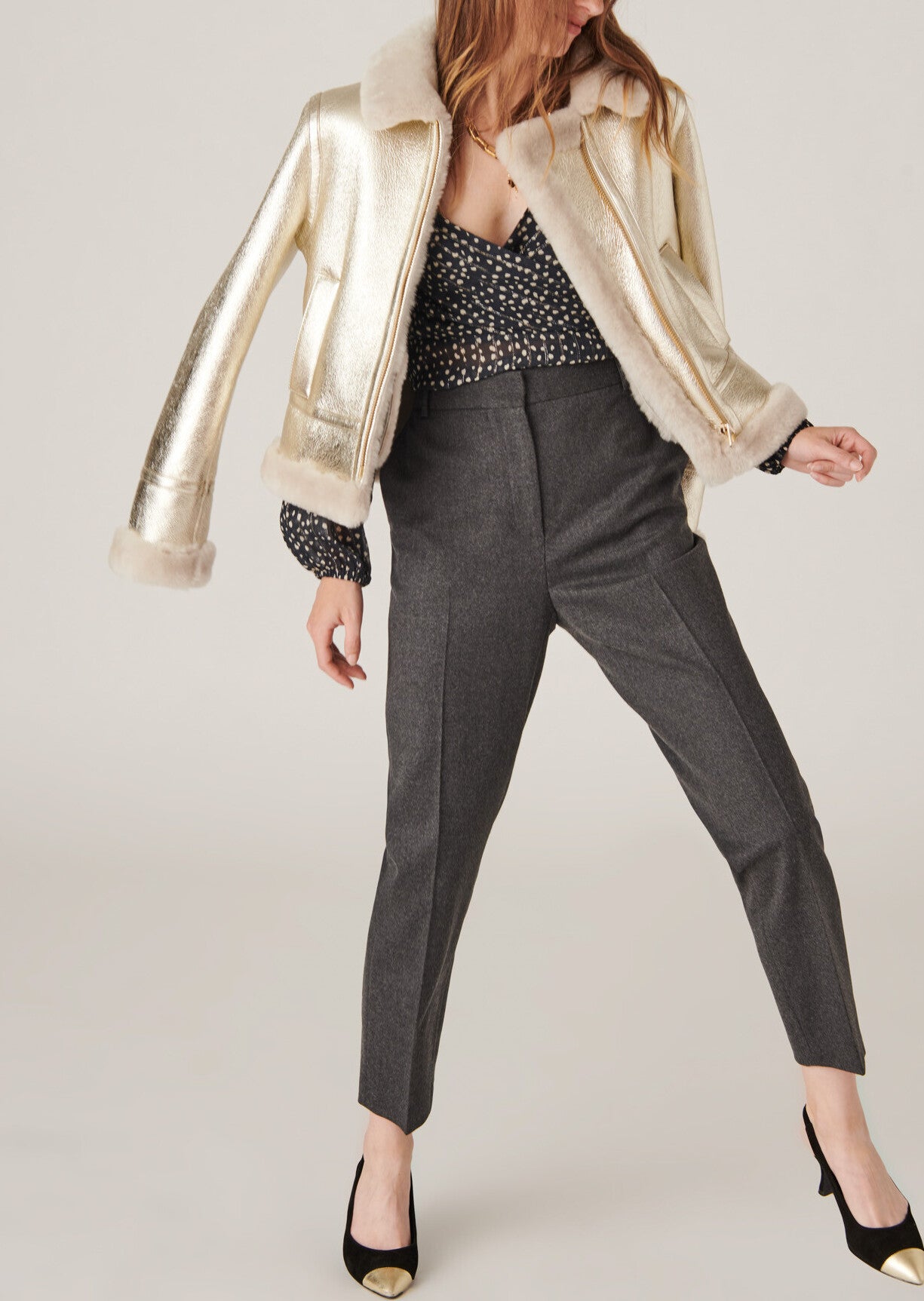 Top esprit cache-coeur Taska imprimé pois coeurs sur viscose crépon lurex noir Faume - seconde main