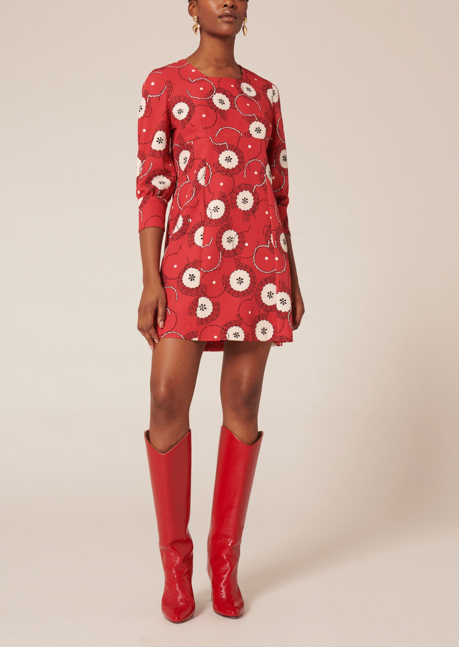 Robe Riotta rouge imprimé fleurs 70's Faume - seconde main