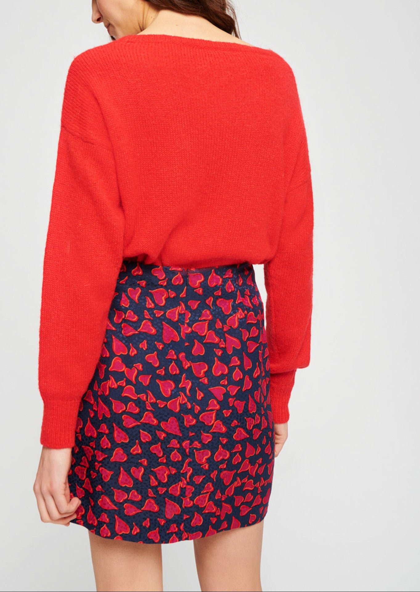 Jupe bleu nuit en jacquard cœurs Faume - seconde main