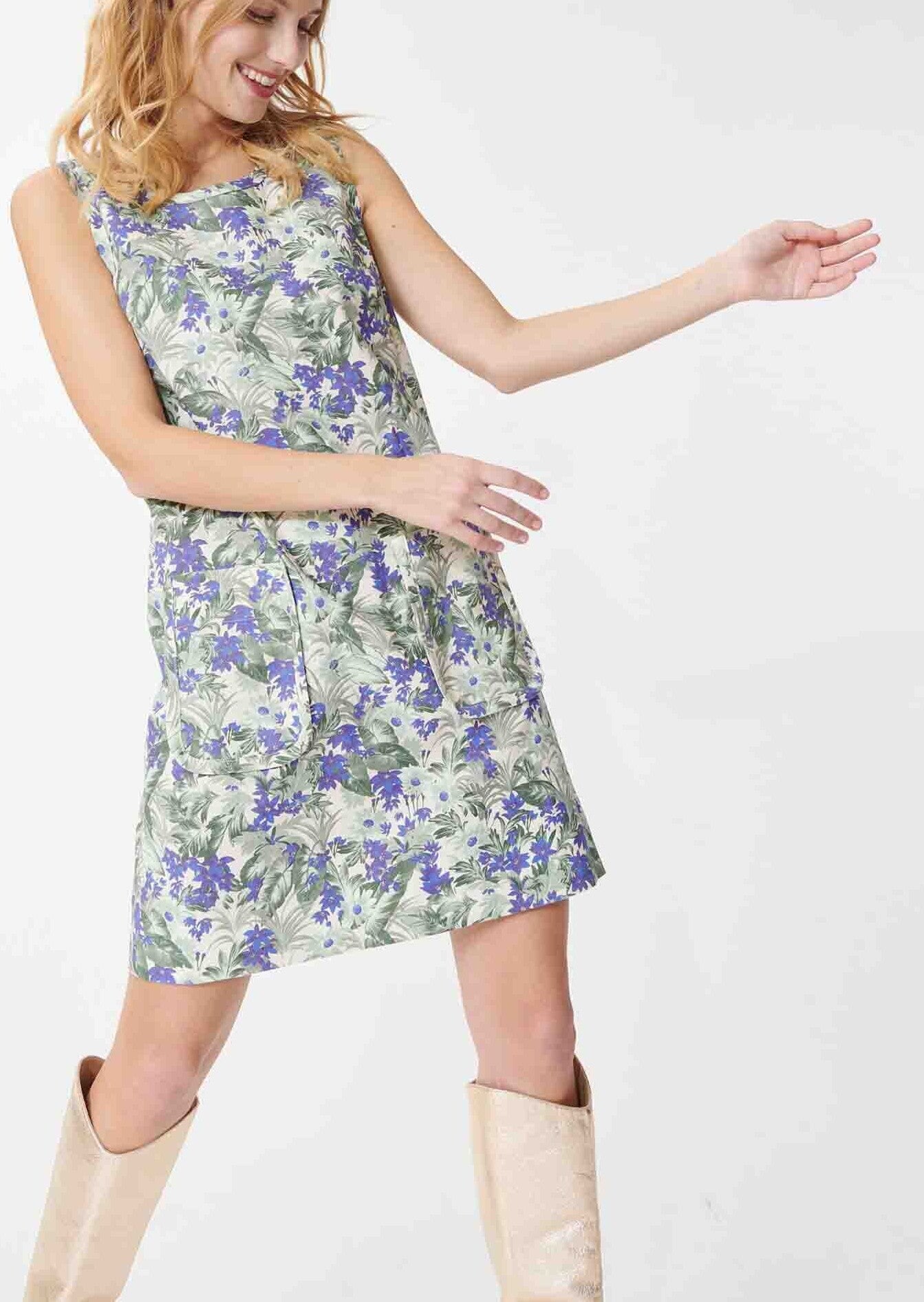 Robe Rippi écrue imprimé pampa et fleurs en lin Faume - seconde main