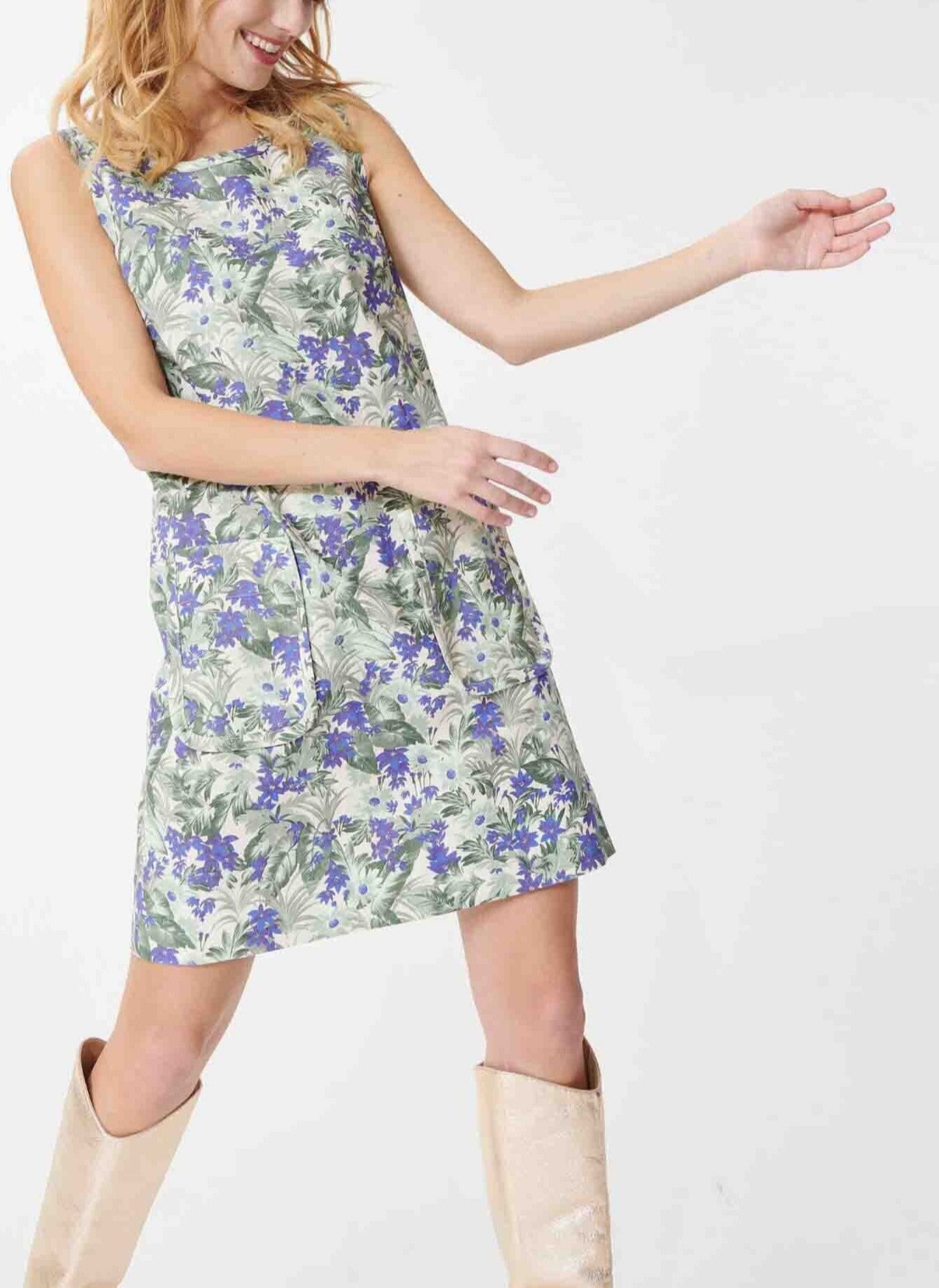 Robe Rippi écrue imprimé pampa et fleurs en lin Faume - seconde main