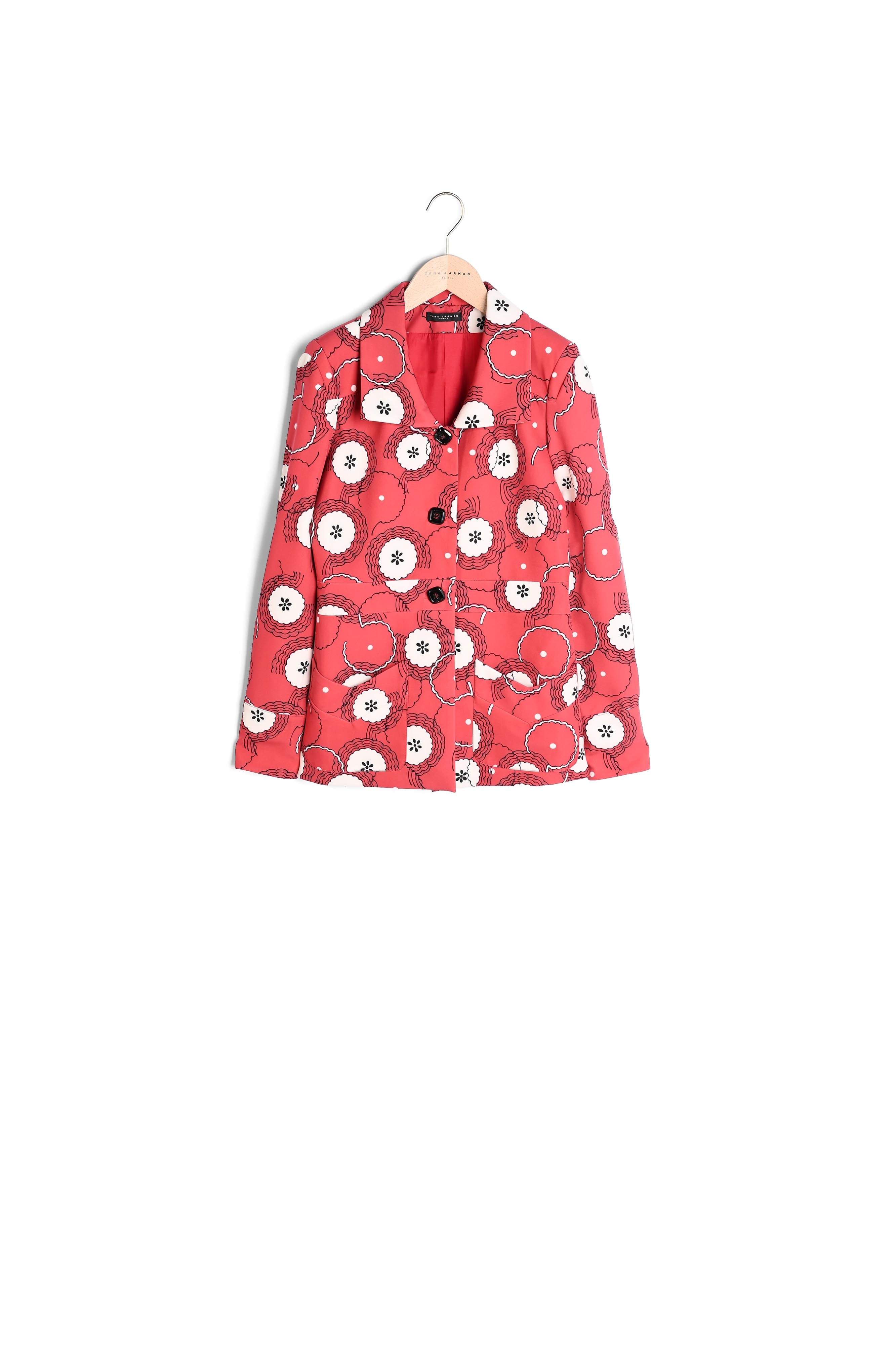 Veste Voguer rouge imprimé fleurs 70's Faume - seconde main