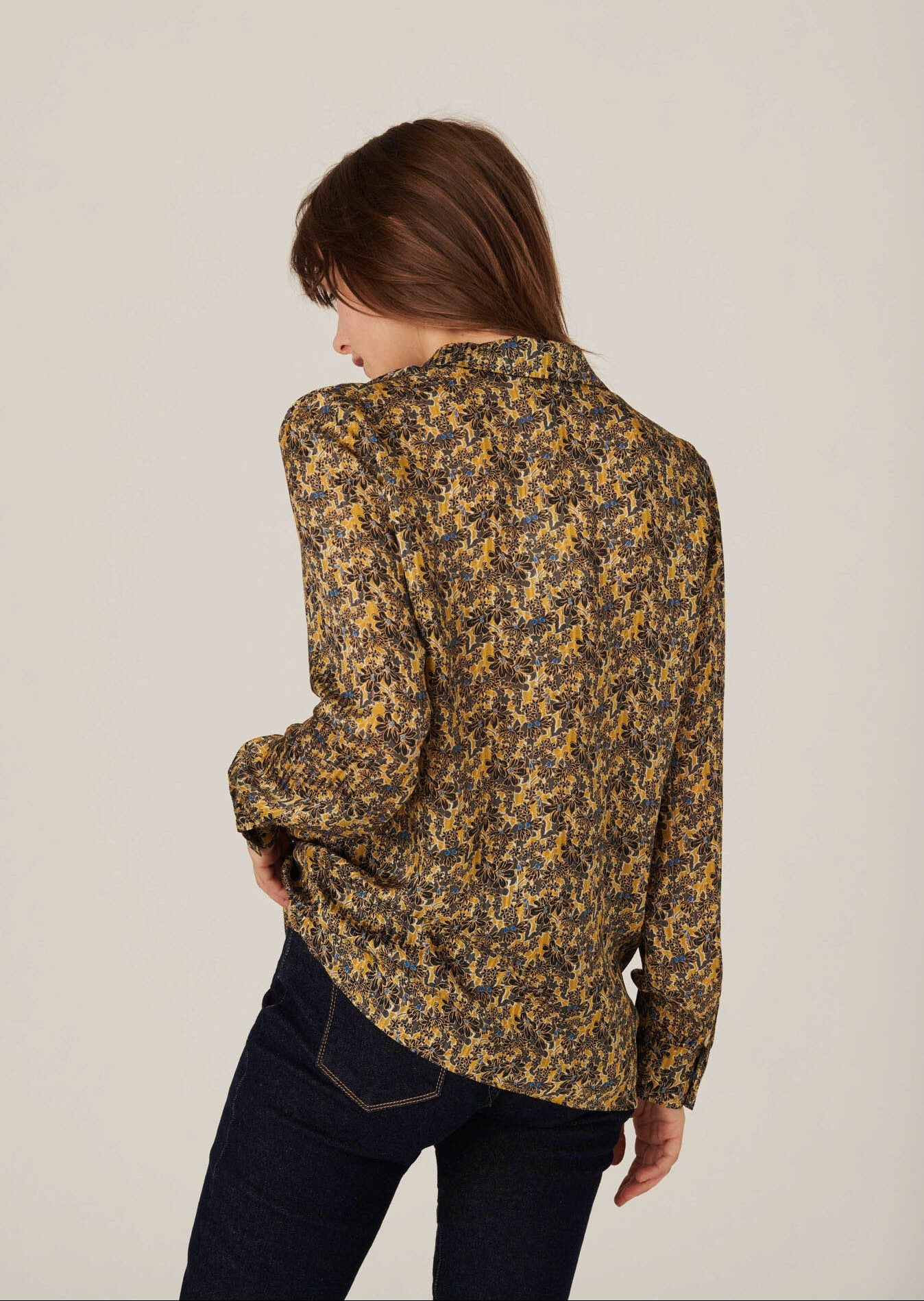 Chemise Tarot en viscose lurex imprimé jardin d'hiver mordorée Faume - seconde main