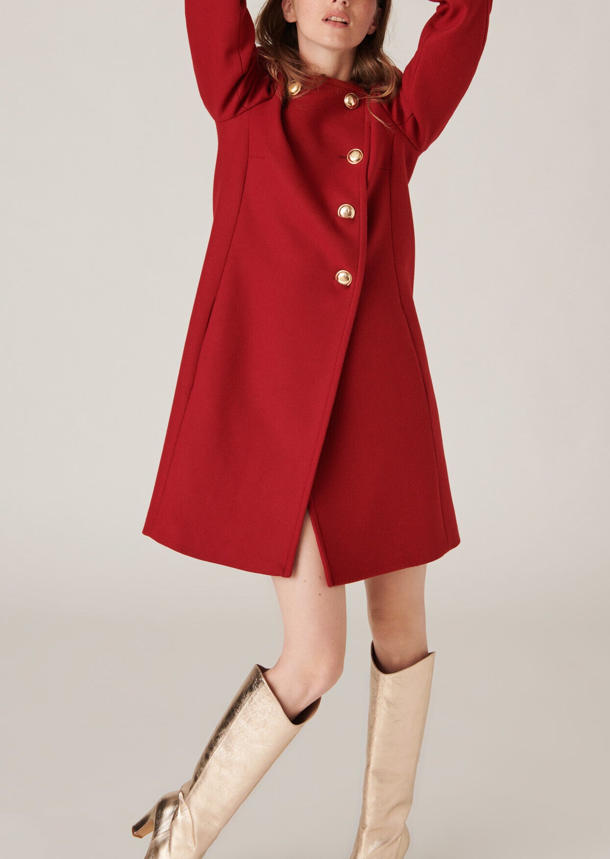 Manteau Mila à fermeture asymétrique en drap de laine flamme Faume - seconde main