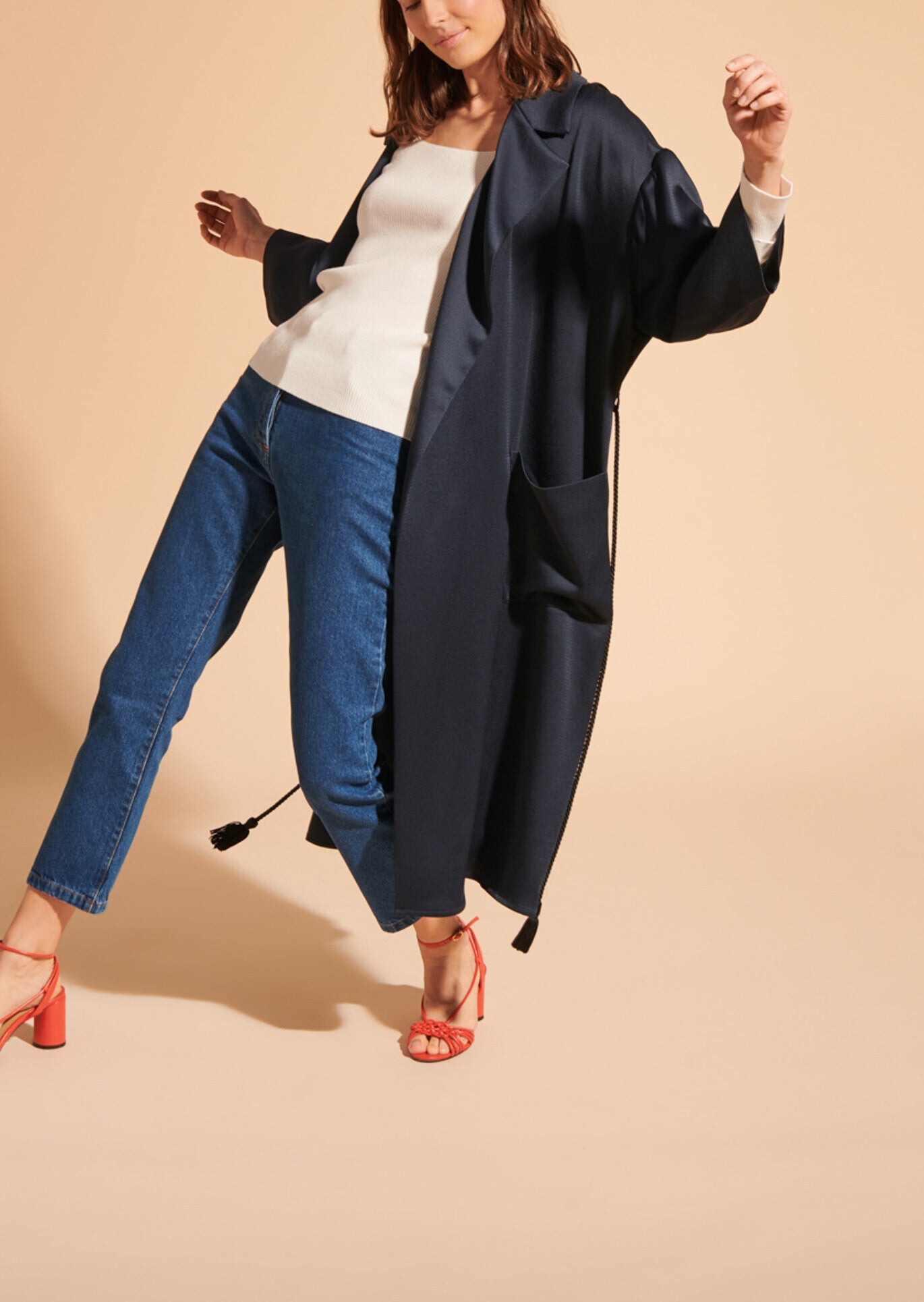 Veste fluide Marguerite bleu nuit en crêpe martelé Faume - seconde main