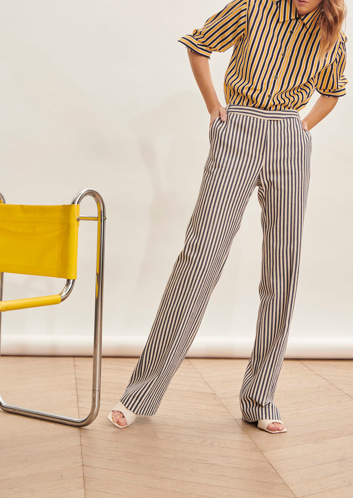 Pantalon Patti écru rayé en coton Faume - seconde main